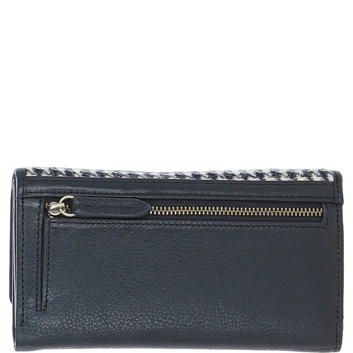 Cumbrae Large Leather Purse with Harris Tweed (Black & White Dogtooth)
