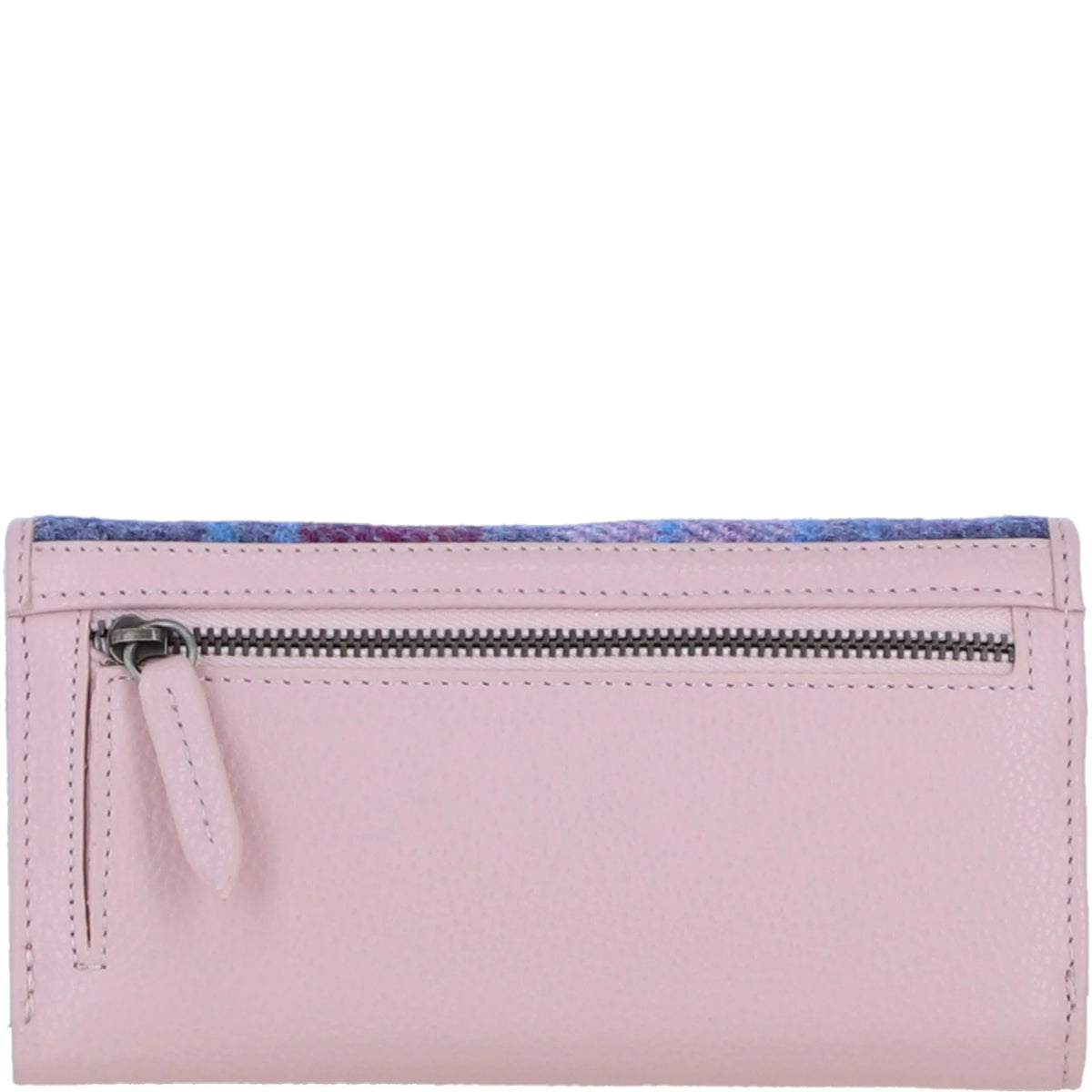 Cumbrae Large Leather Purse with Harris Tweed (Pink & Blue Tartan)