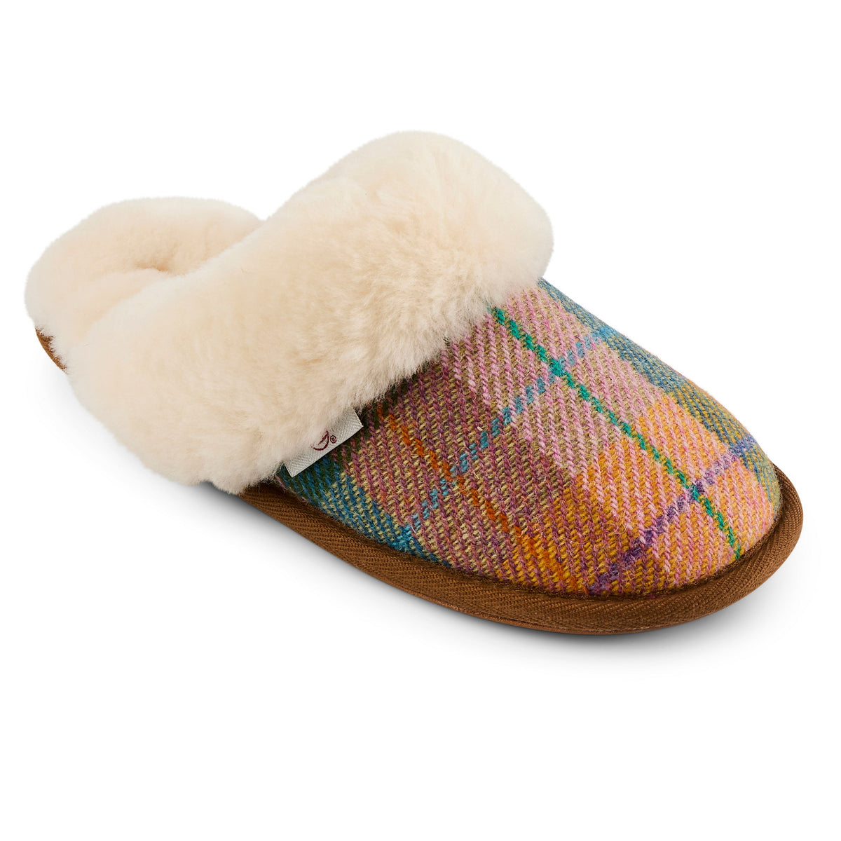 Kate Ladies' Sheepskin Lined Mule Slippers (Honey Check)