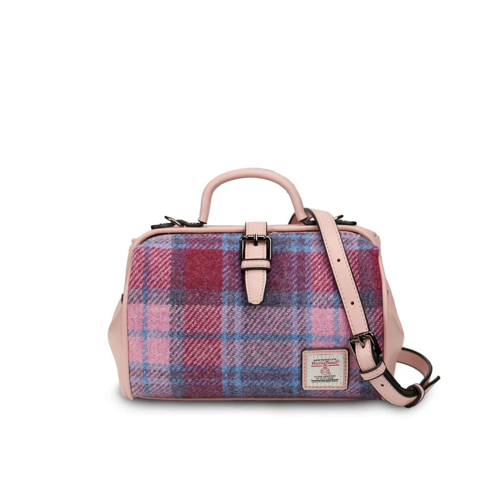 Islander Medium Doctor Bag with Harris Tweed - Pink and Blue Tartan