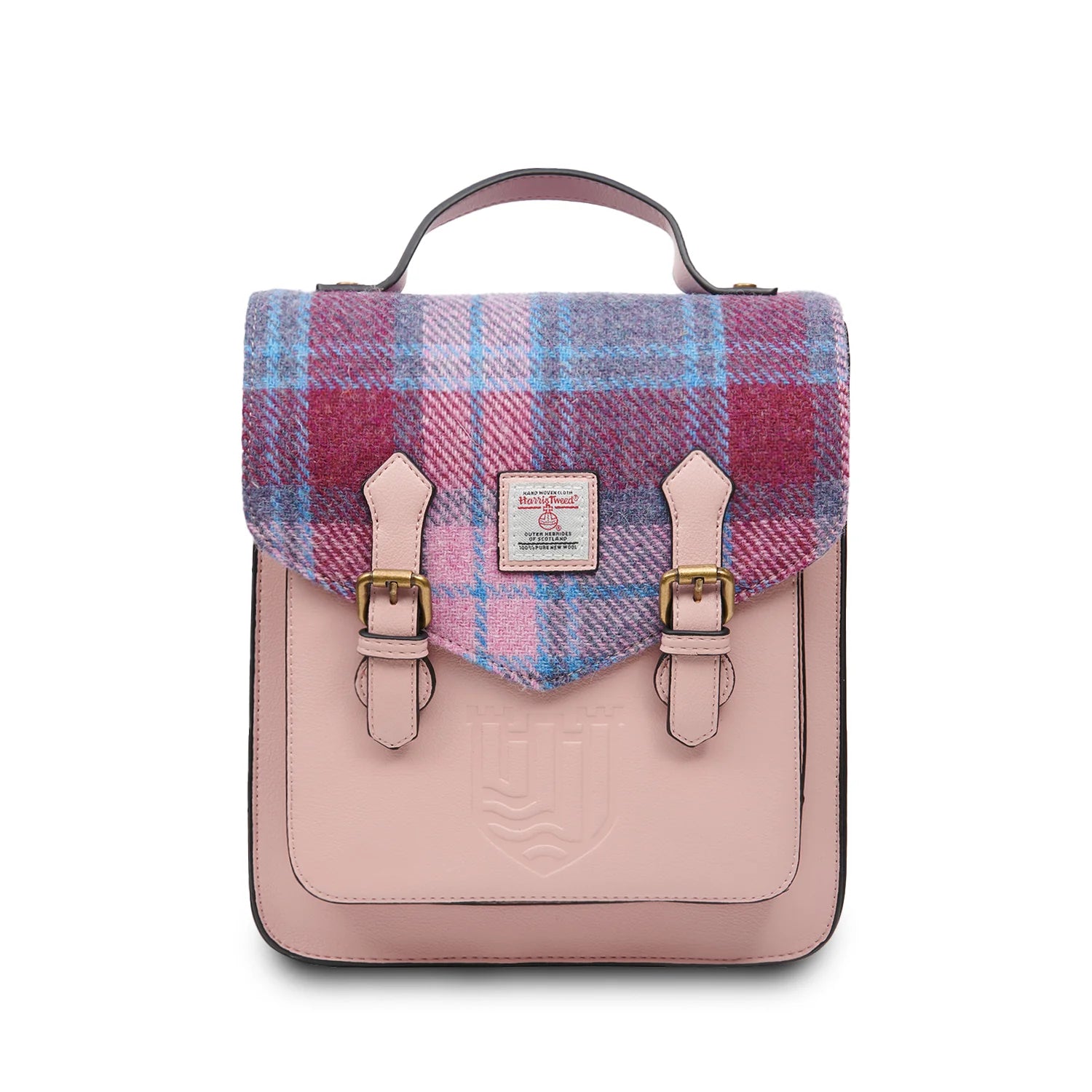 Islander Calton Backpack with Harris Tweed Pink & Blue Tartan | Harris Tweed Scotland
