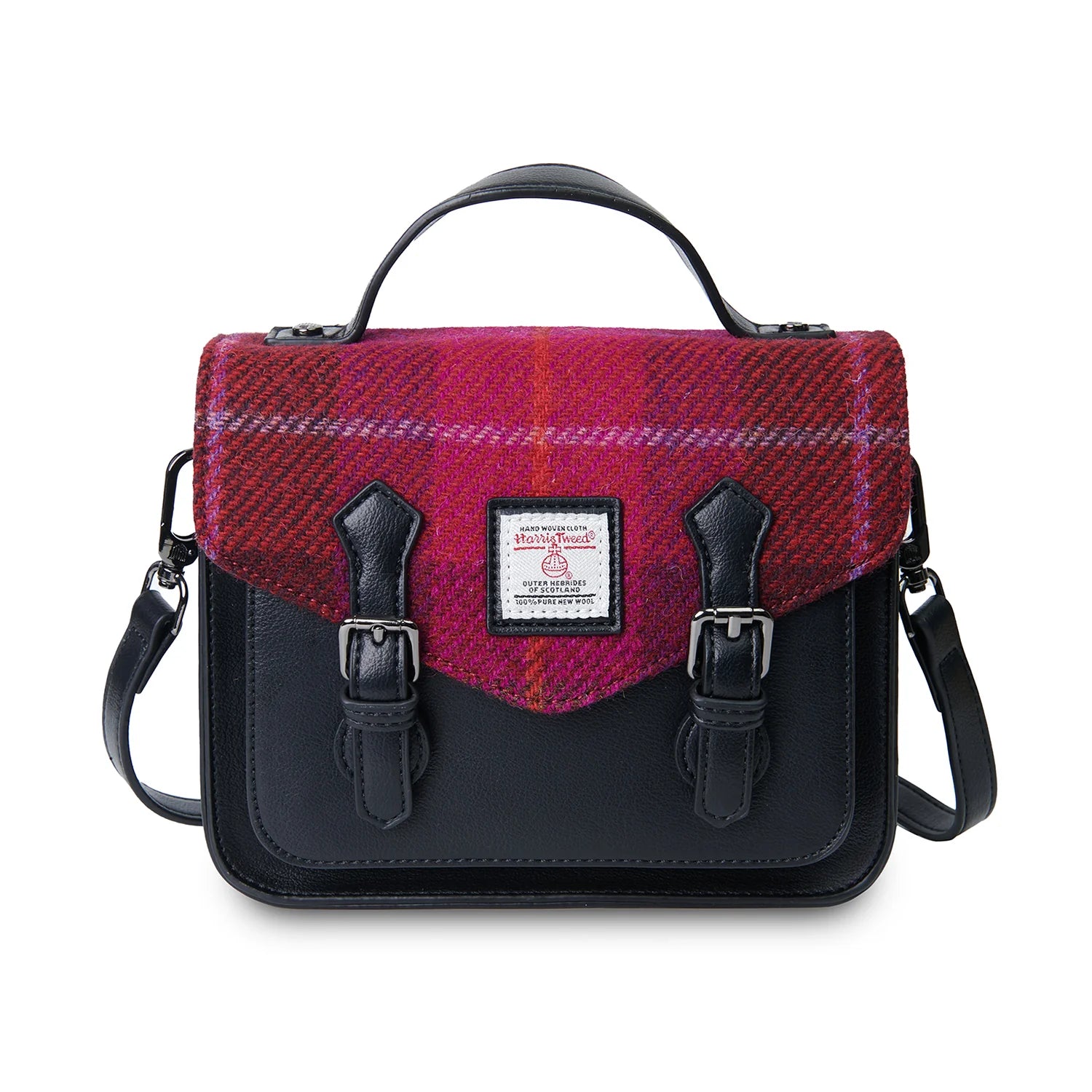 Islander Mini Calton Satchel with Harris Tweed - Fuschia Tartan