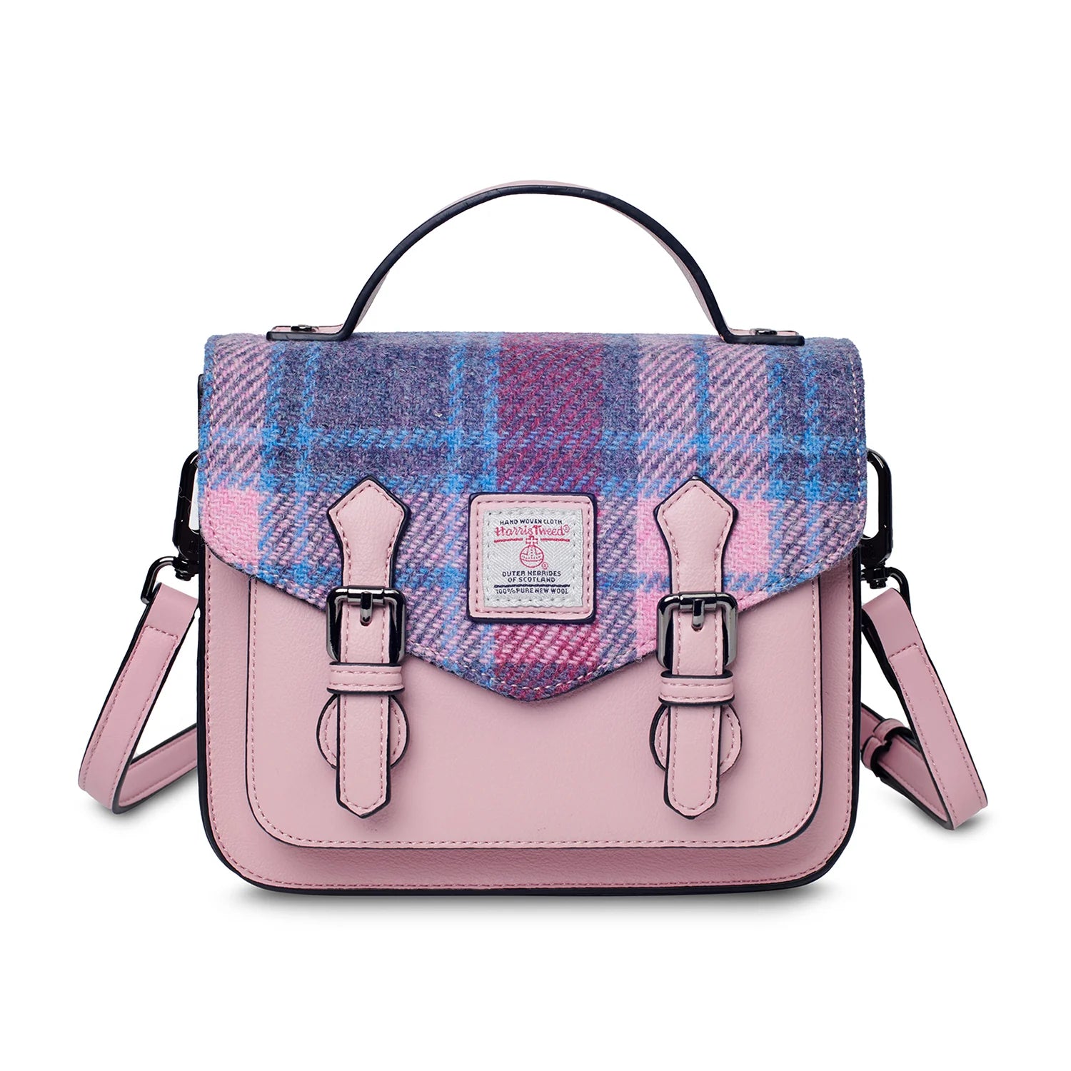 Islander Mini Calton Satchel with Harris Tweed - Pink and Blue Tartan