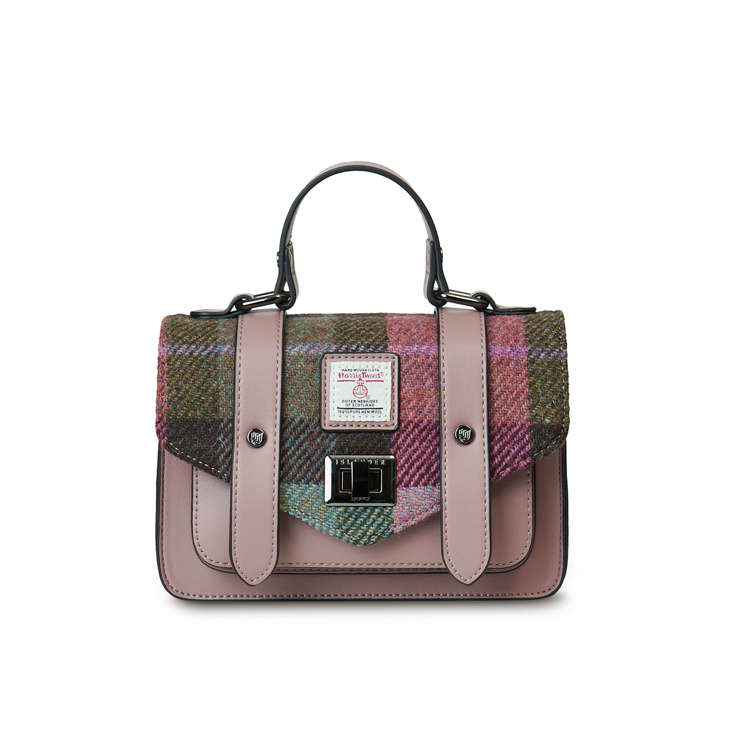 Islander Mini Satchel with Harris Tweed Pink and Green Tartan