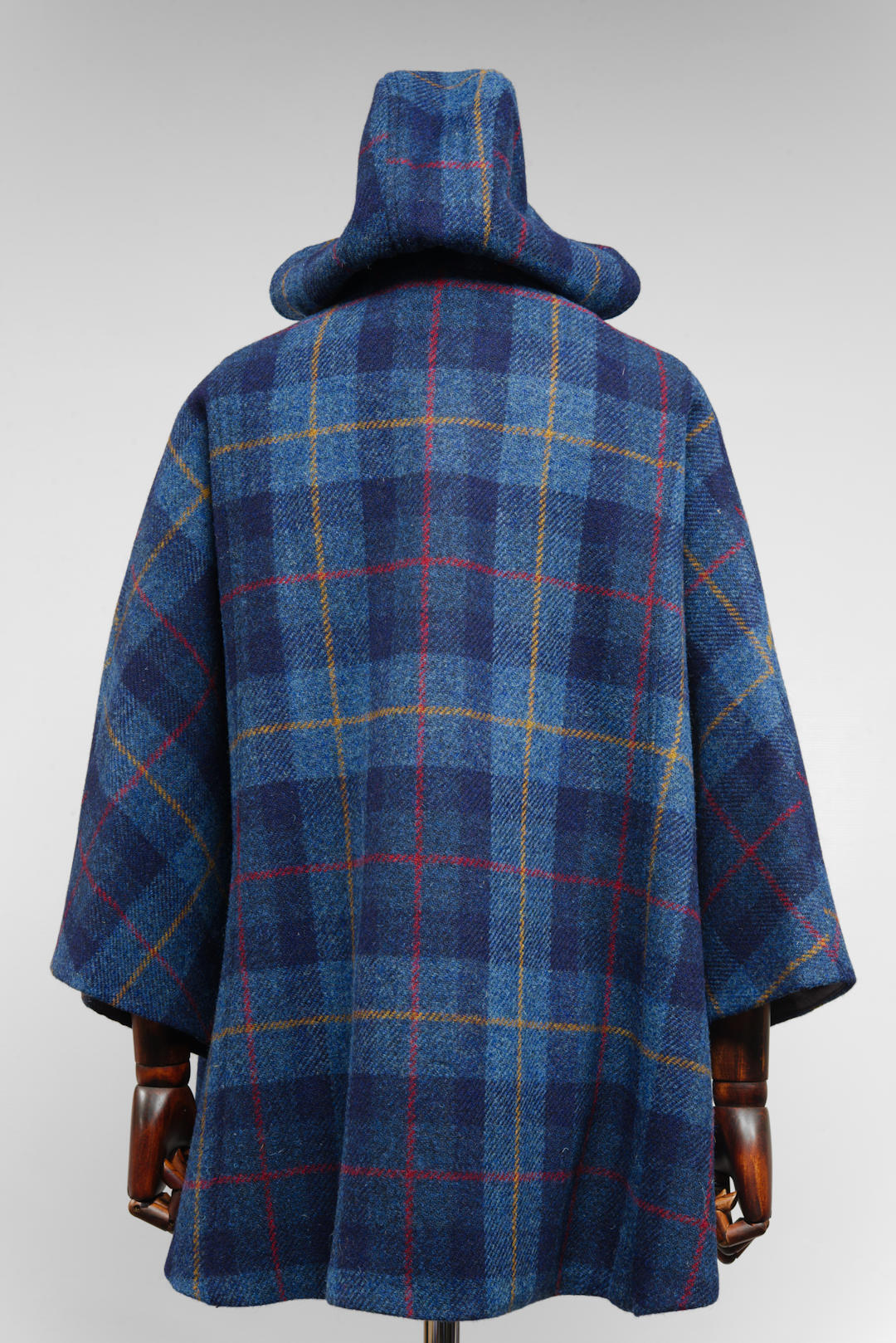 Harris Tweed Ladies Hooded Poncho Cape Navy Blue Tartan - One Size