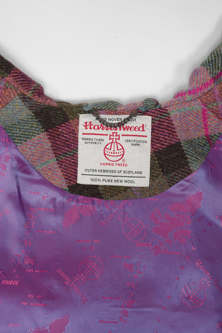 Harris Tweed Ladies Hooded Poncho Cape Pink, Purple & Green Tartan