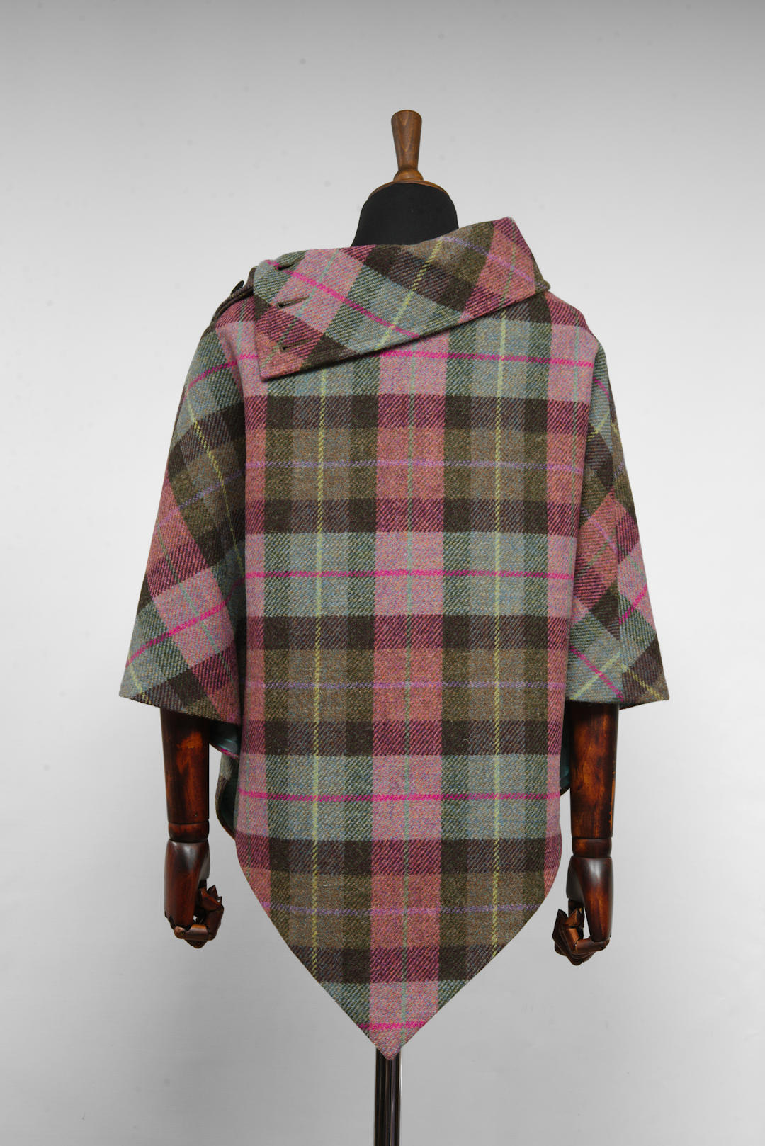 Harris Tweed Ladies Celtic Poncho Cape Pink, Purple & Green Tartan