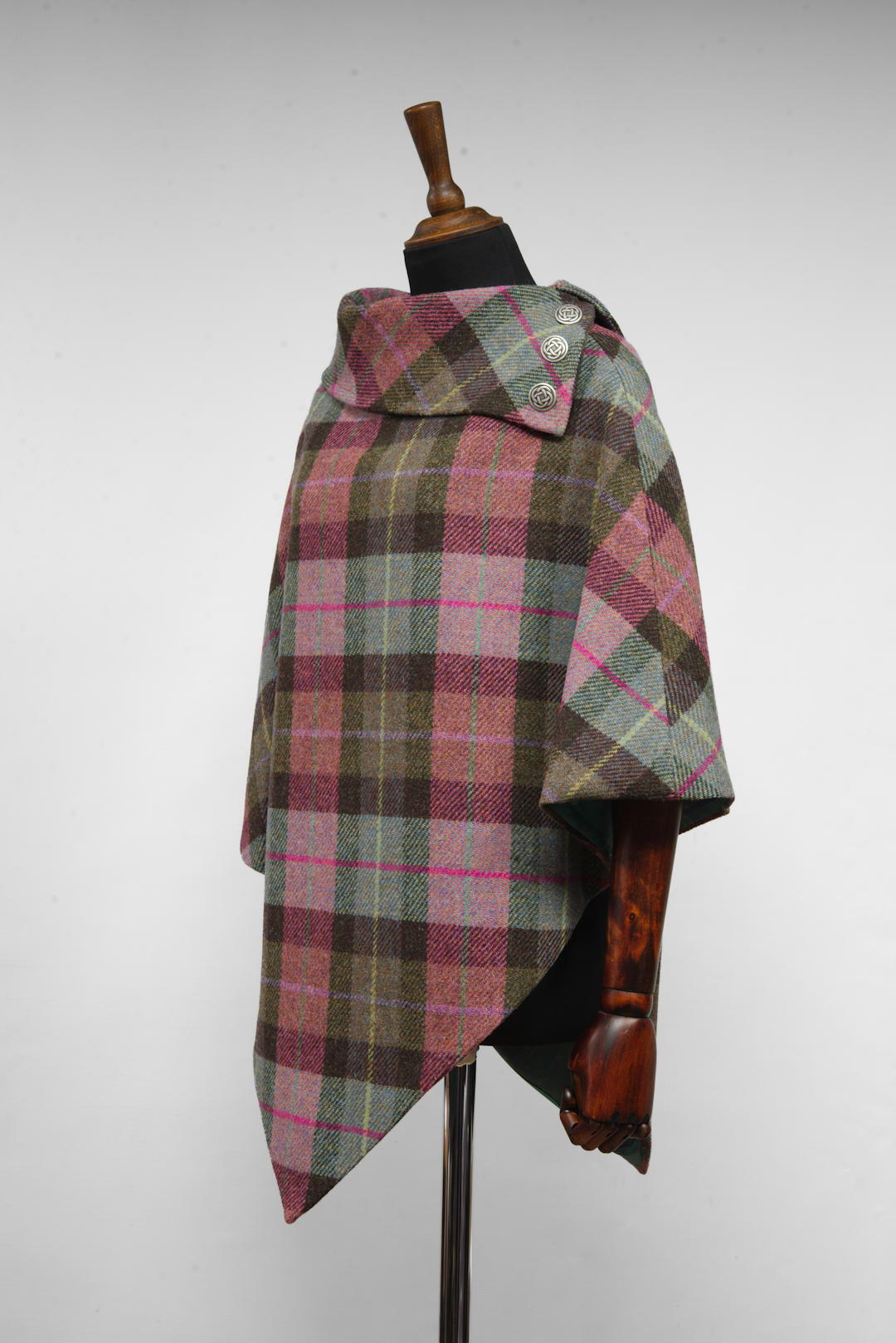 Harris Tweed Ladies Celtic Poncho Cape Pink, Purple & Green Tartan