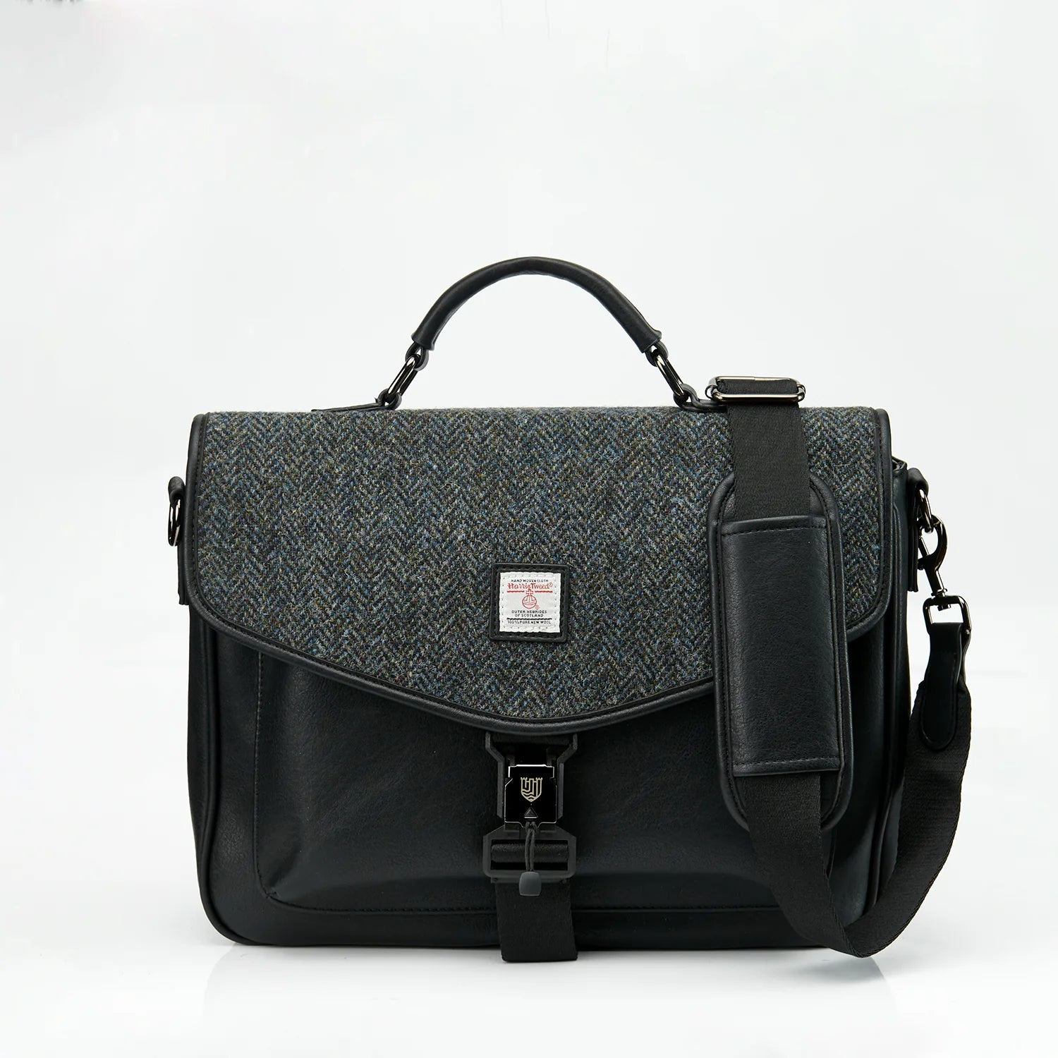 Islander Laptop Bag in Harris Tweed Chestnut Blue & Brown Tartan