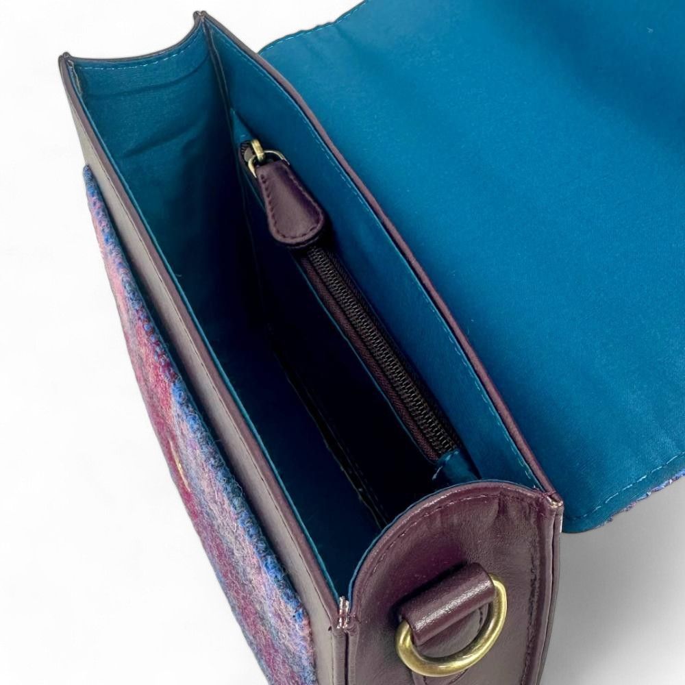Maccessori Mini Messenger Satchel Bag with Harris Tweed Blue Green Pink & Black – Image 4 | Harris Tweed Scotland