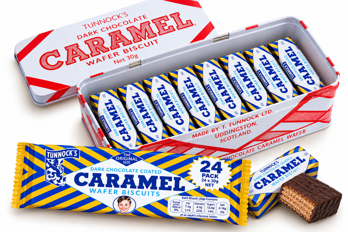 Tunnock's Caramel Wafer Biscuit Storage Tin - Holds 24 Wafers (Dark Chocolate)