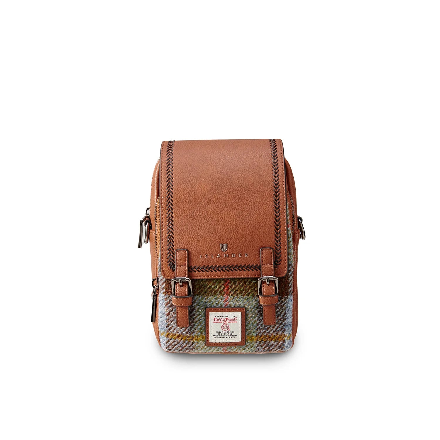 Islander Baby Jura Crossbody Bag with Harris Tweed (Chestnut-Blue Tartan)