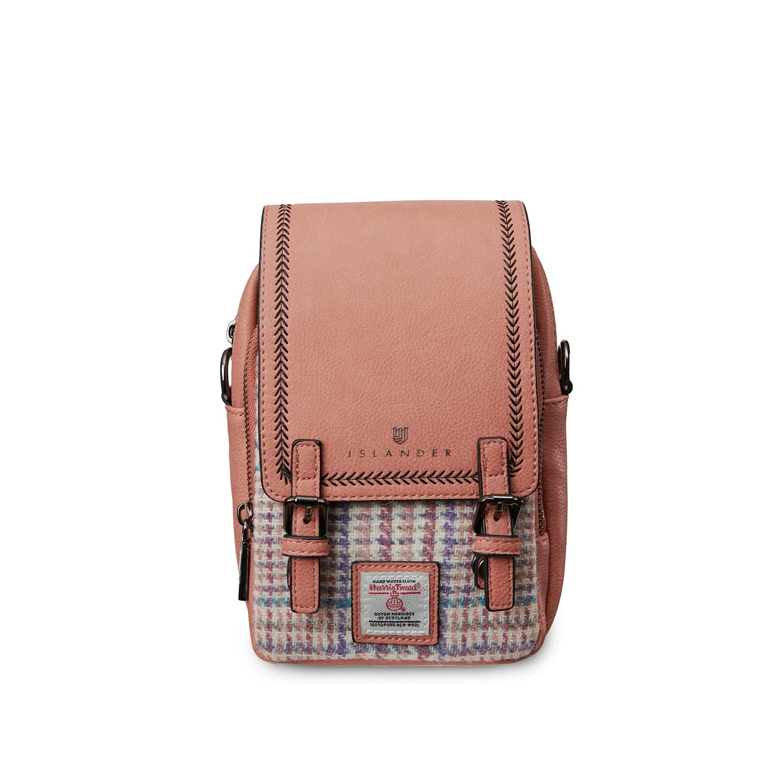 Islander Baby Jura Crossbody Bag with Harris Tweed Pink & Purple Mini Dogtooth | Harris Tweed Scotland