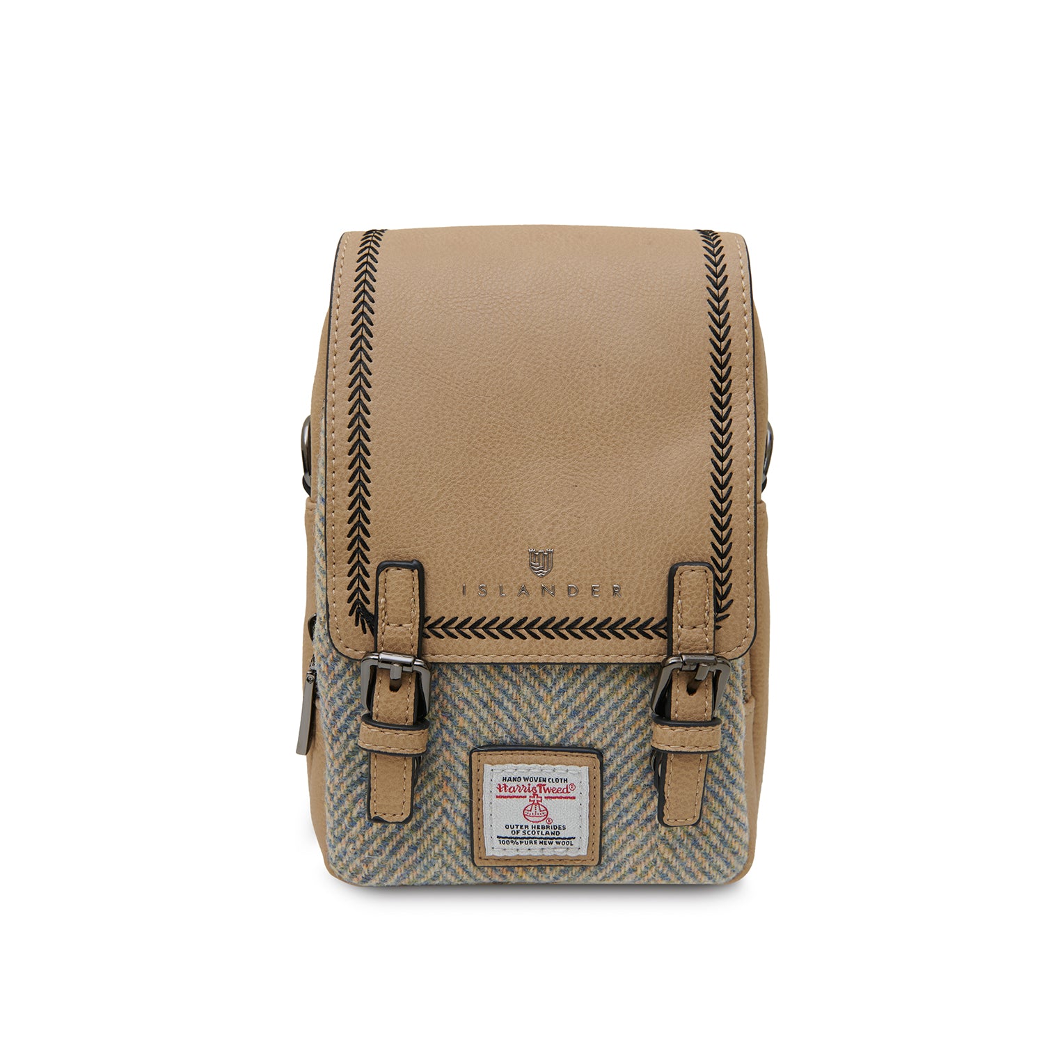 Islander Baby Jura Crossbody Bag with Harris Tweed Blue, Grey & Cream Herringbone | Harris Tweed Scotland