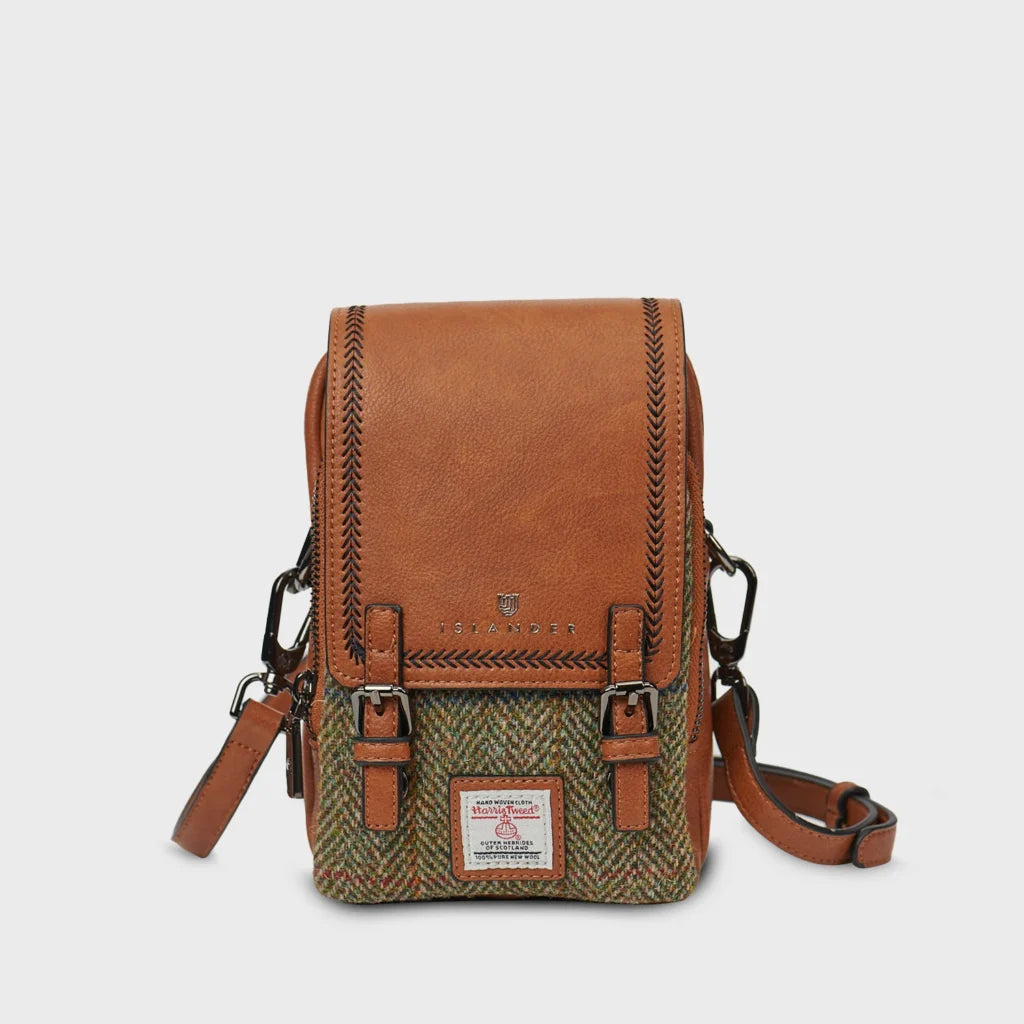 Islander Baby Jura Crossbody Bag with Harris Tweed Brown & Green Herringbone | Harris Tweed Scotland