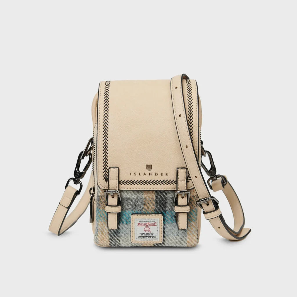 Islander Baby Jura Crossbody Bag with Harris Tweed Islander Blue & Beige Tartan | Harris Tweed Scotland