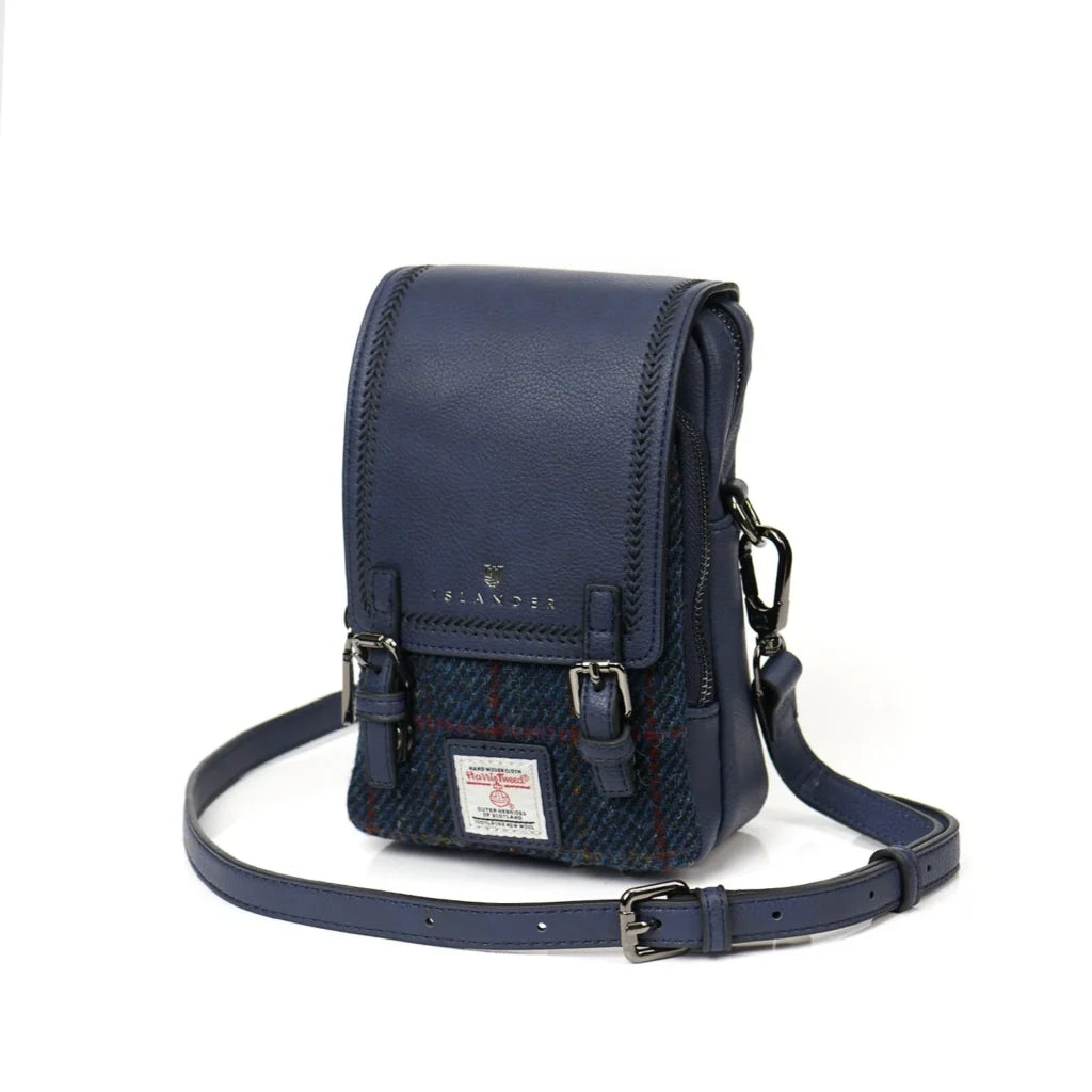 Islander Baby Jura Crossbody Bag with Harris Tweed Navy Over Check | Harris Tweed Scotland