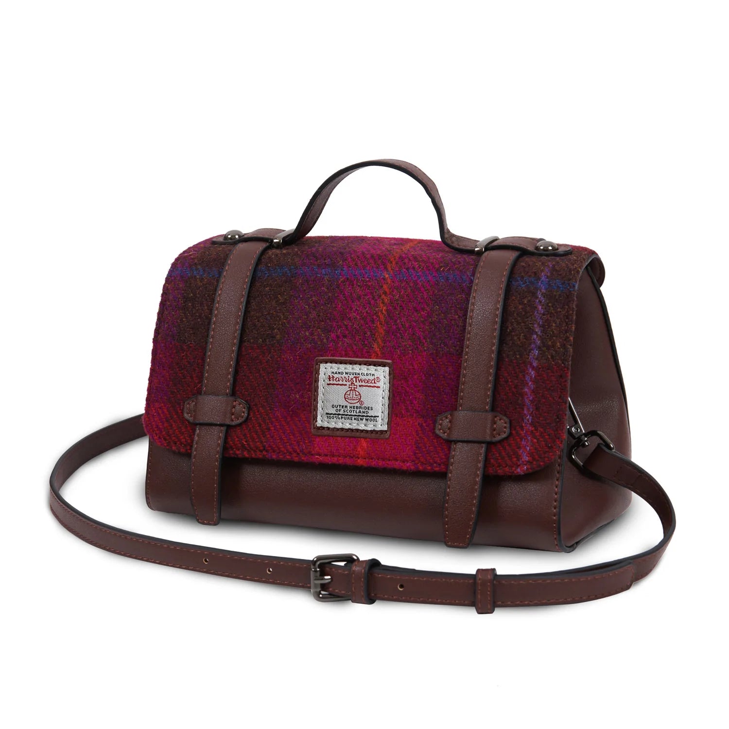 Islander Orkney Satchel with Harris Tweed - Fuchsia Tartan