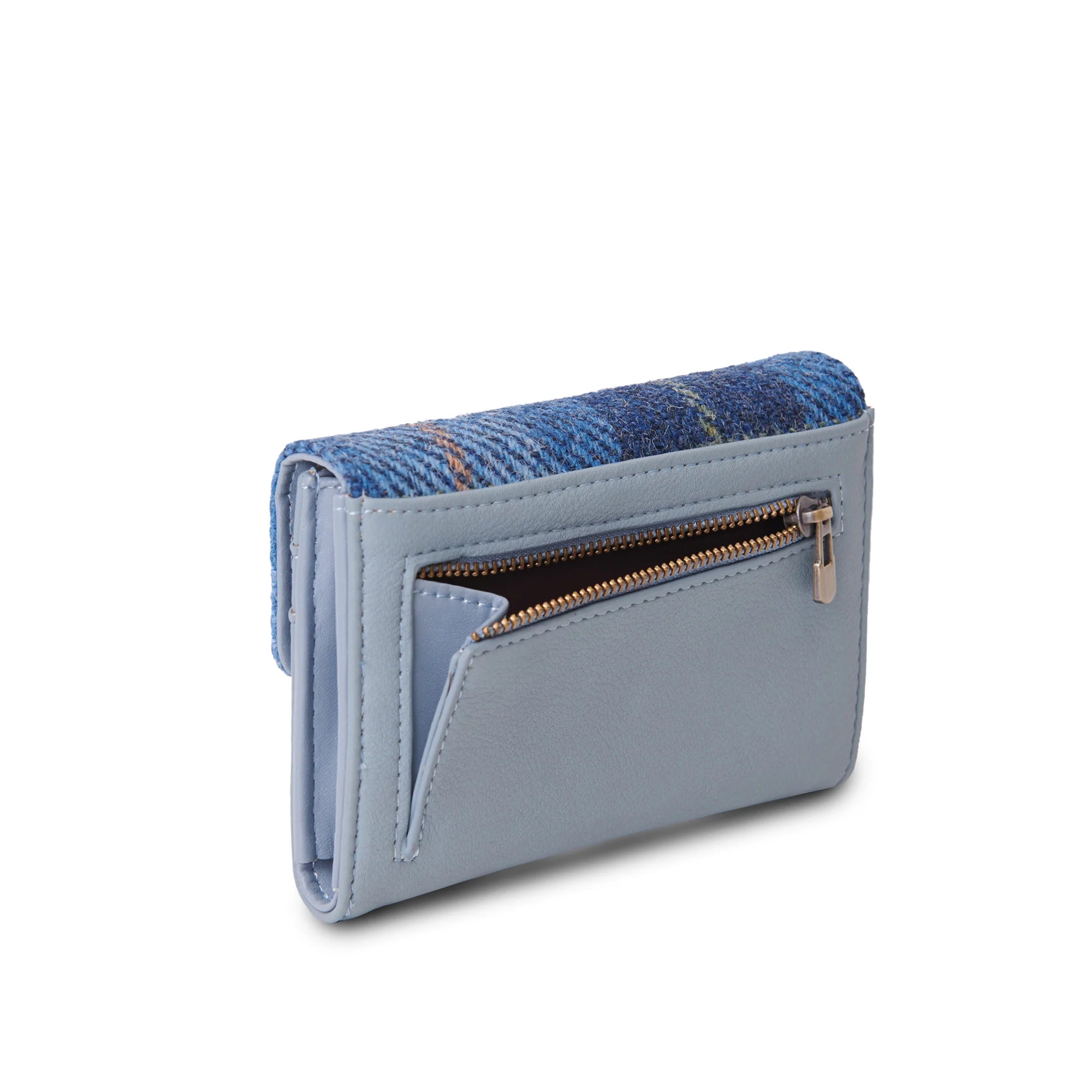 Islander Small Clasp Purse with Harris Tweed Blue Navy Beige Tartan – Image 5 | Harris Tweed Scotland