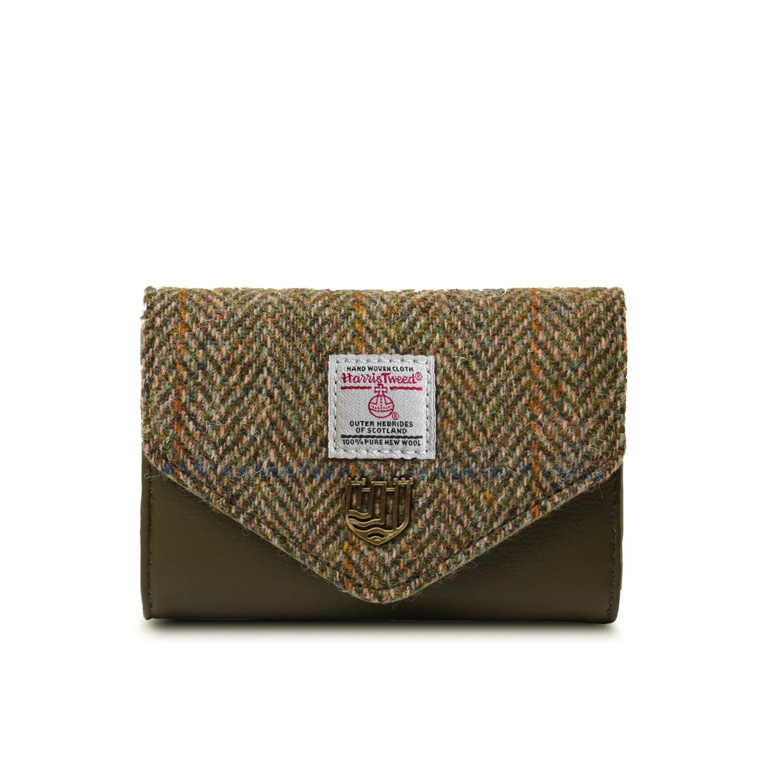 Islander Small Clasp Purse with Harris Tweed Brown & Green Chestnut Herringbone | Harris Tweed Scotland