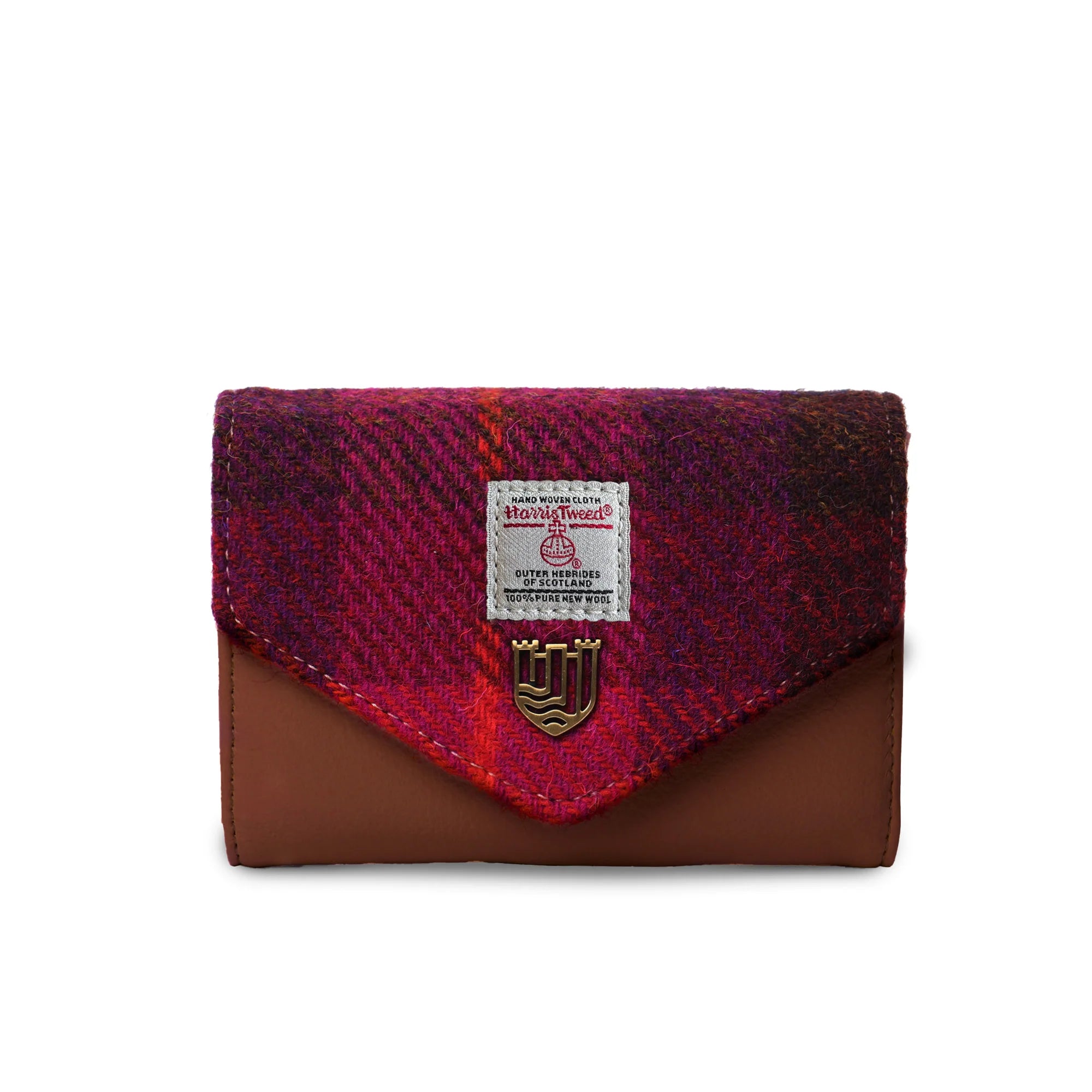 Islander Small Clasp Purse with Harris Tweed (Purple Pink & Burgundy Fuchsia Tartan)