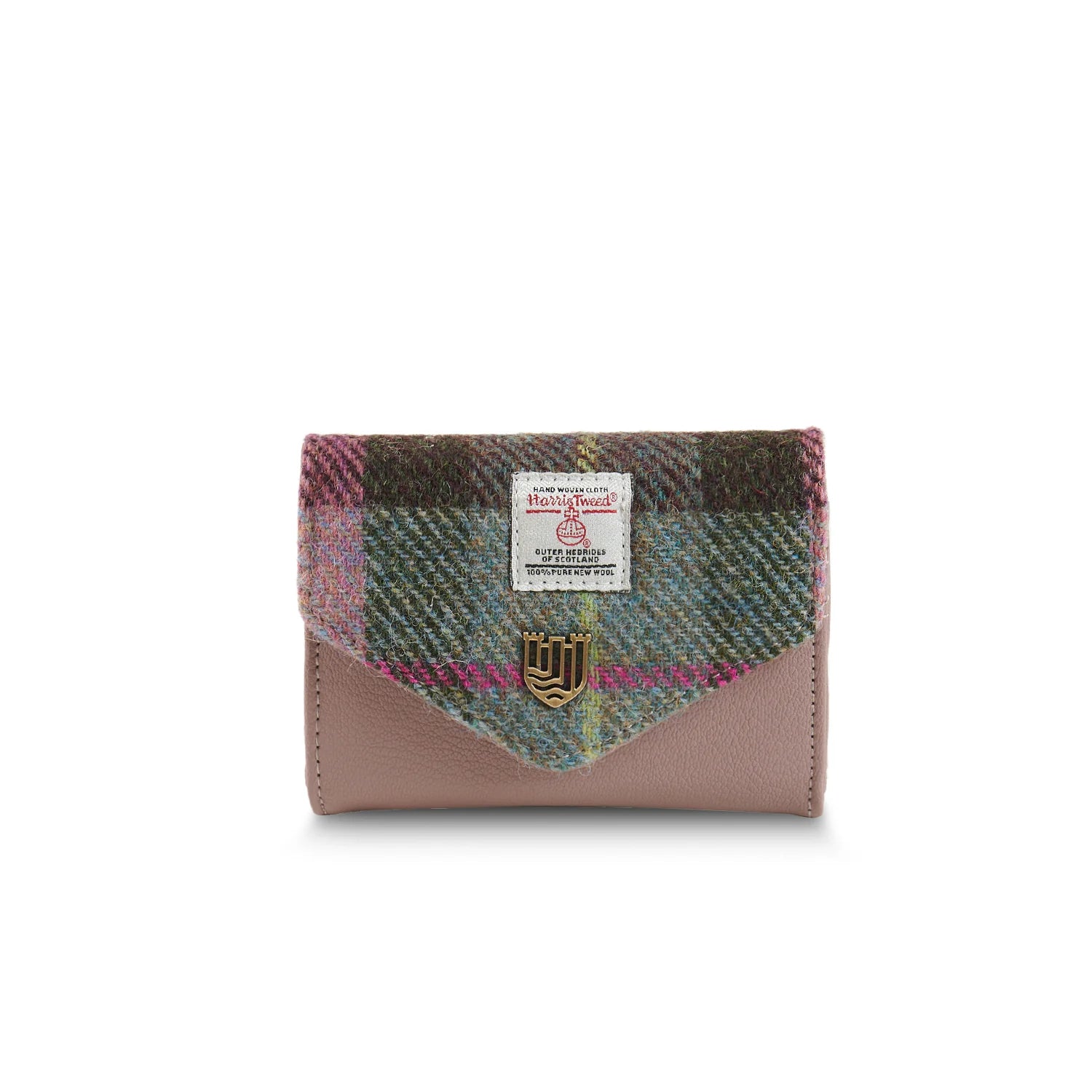 Islander Small Clasp Purse with Harris Tweed Pink Green & Blue Tartan | Harris Tweed Scotland