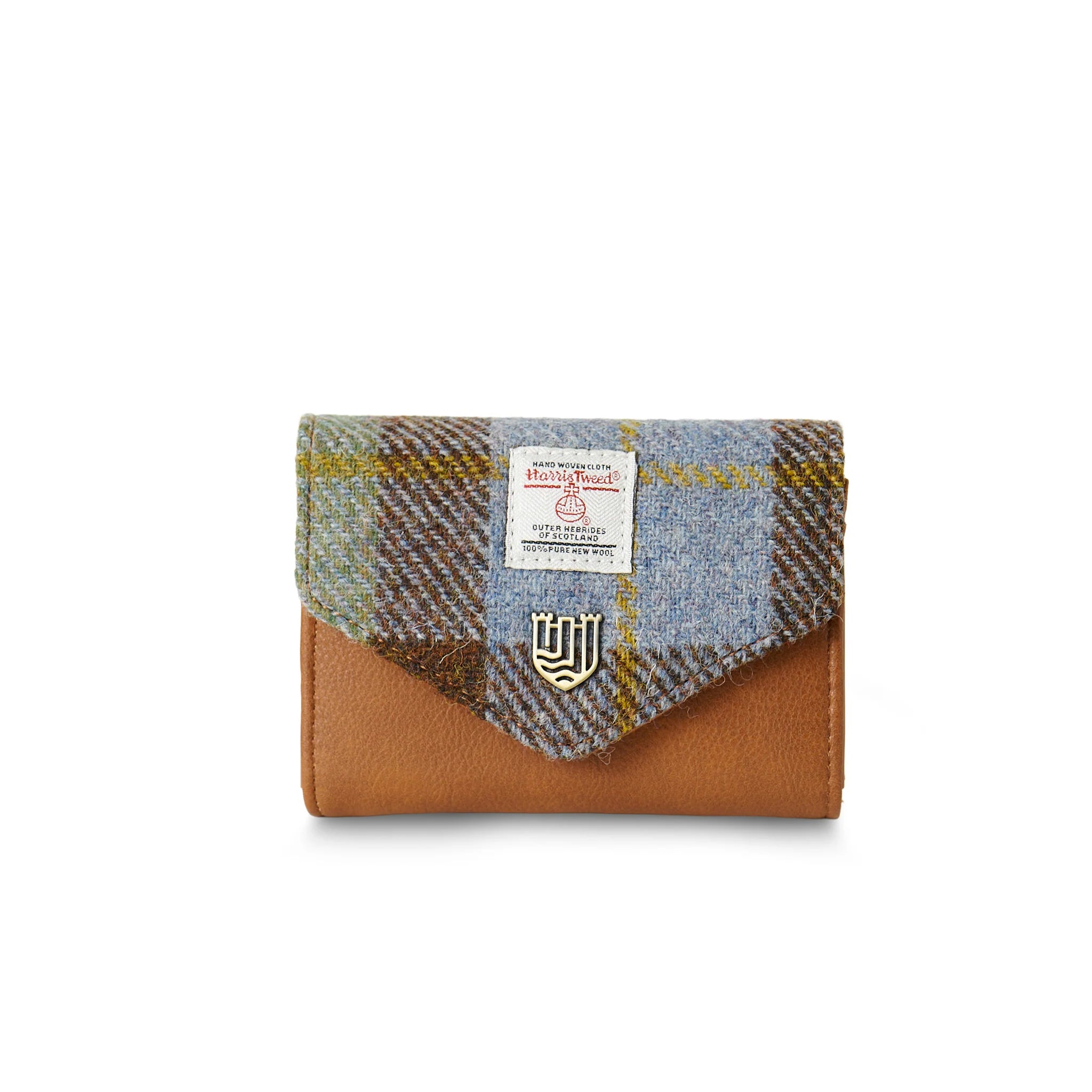 Islander Small Clasp Purse with Harris Tweed Chestnut Blue & Brown Tartan Fabric | Harris Tweed Scotland