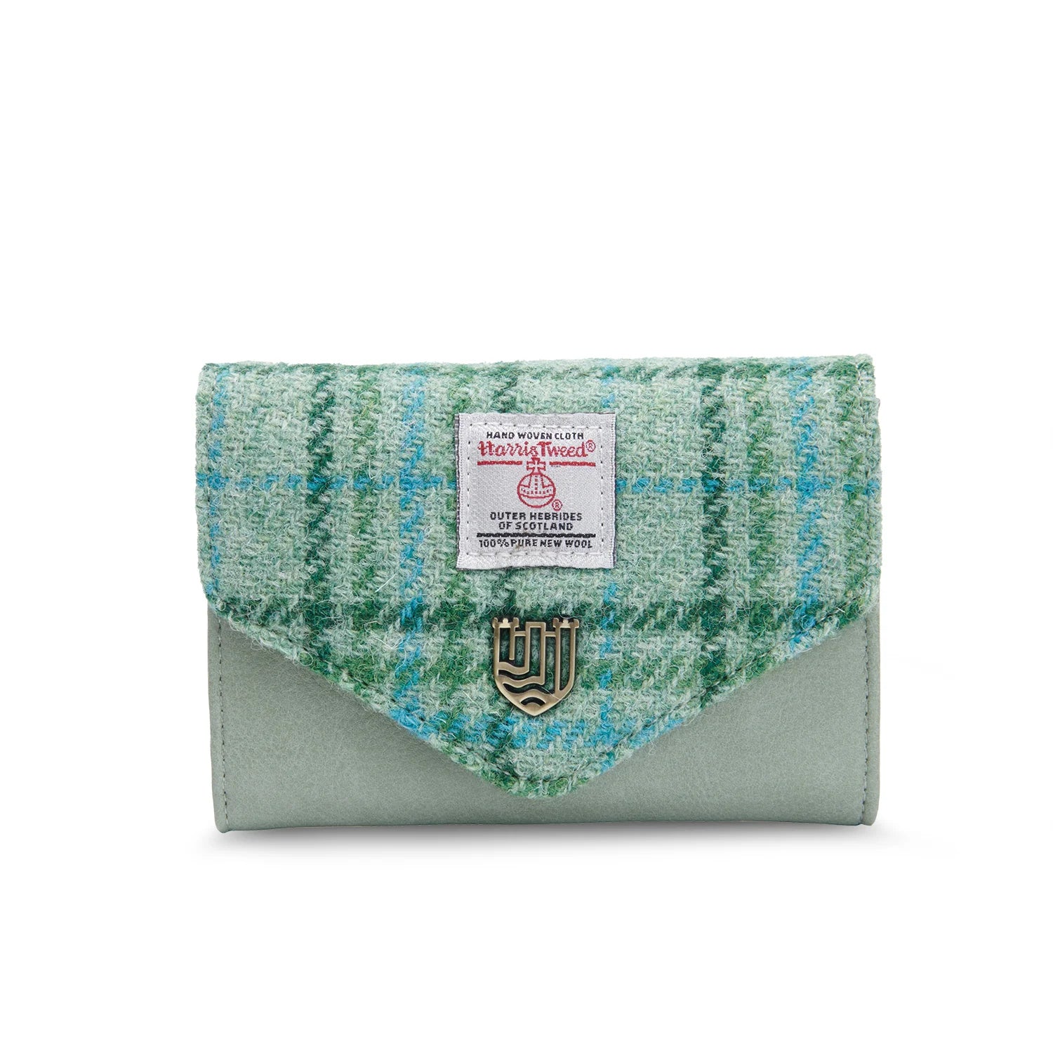 Islander Small Clasp Purse with Harris Tweed Green Mint Check Fabric | Harris Tweed Scotland