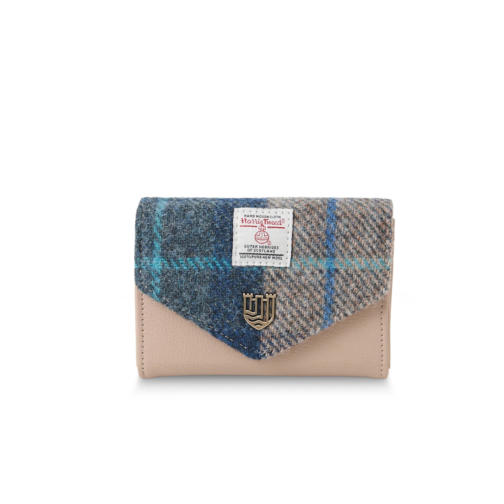 Islander Small Clasp Purse with Harris Tweed Blue Navy Beige Tartan