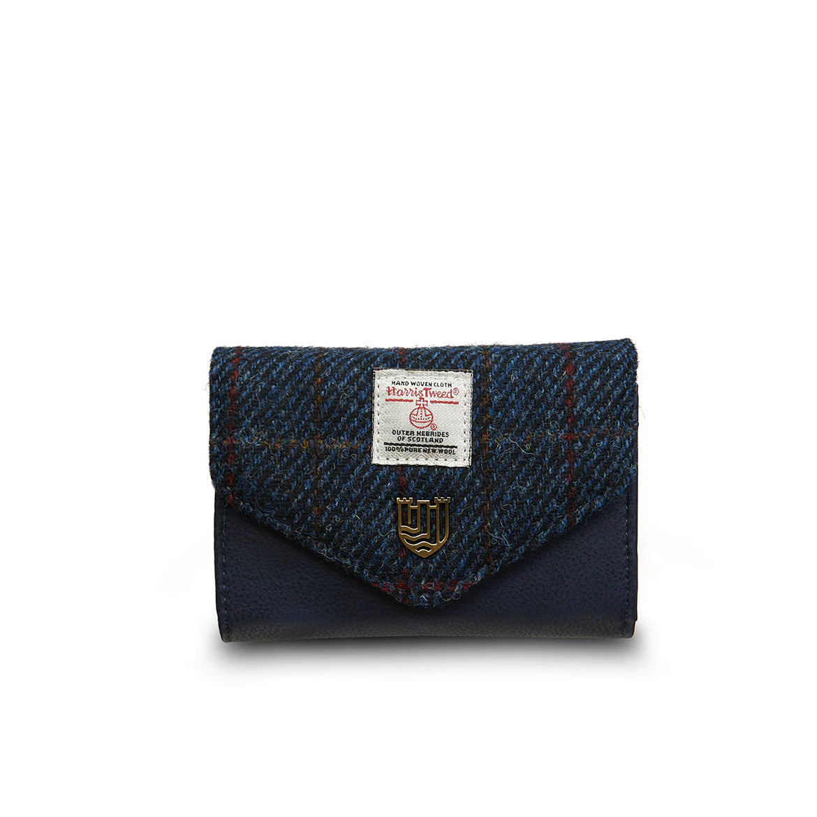 Islander Small Clasp Purse with Harris Tweed - Navy Over Check