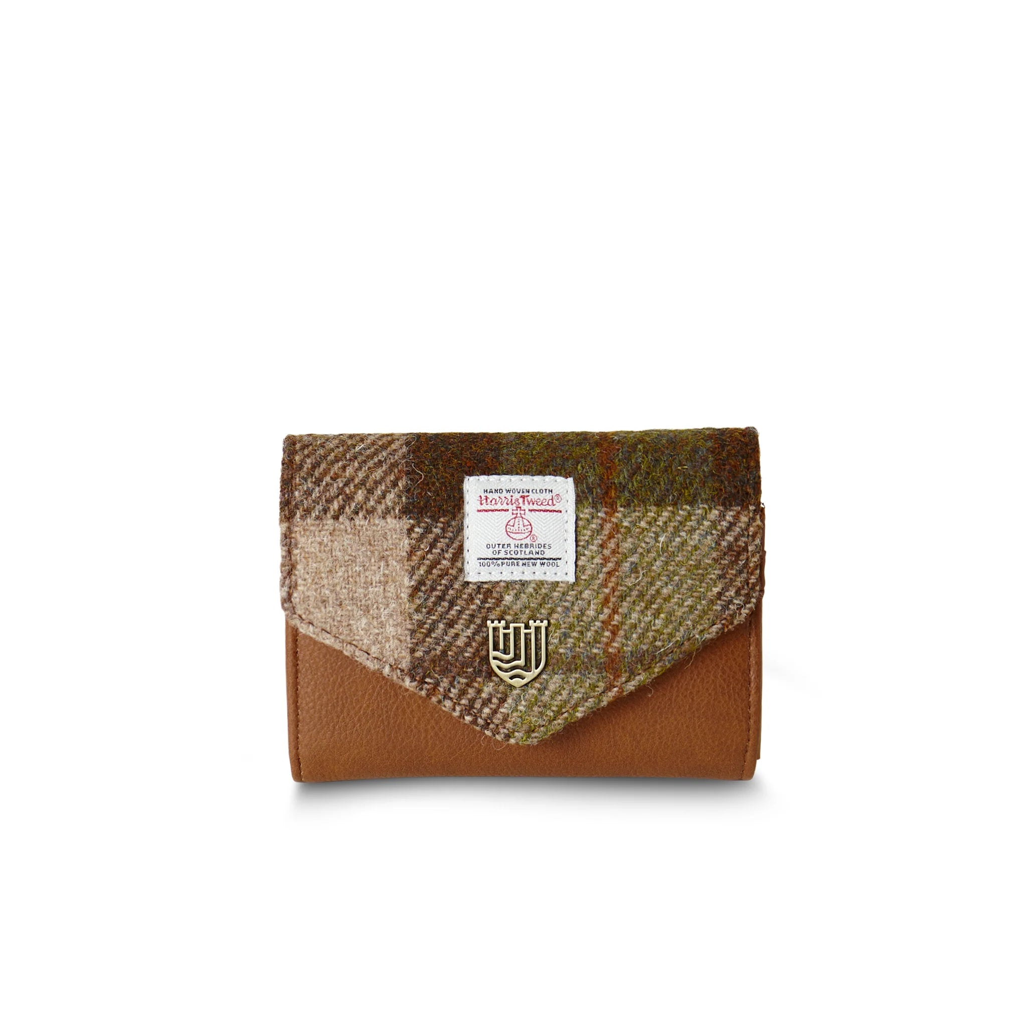 Islander Small Clasp Purse with Harris Tweed Green, Brown & Beige Chestnut Tartan | Harris Tweed Scotland