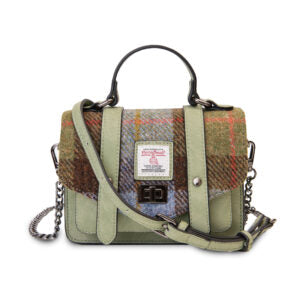 Islander Baby Satchel with Harris Tweed - Chestnut-Blue Tartan