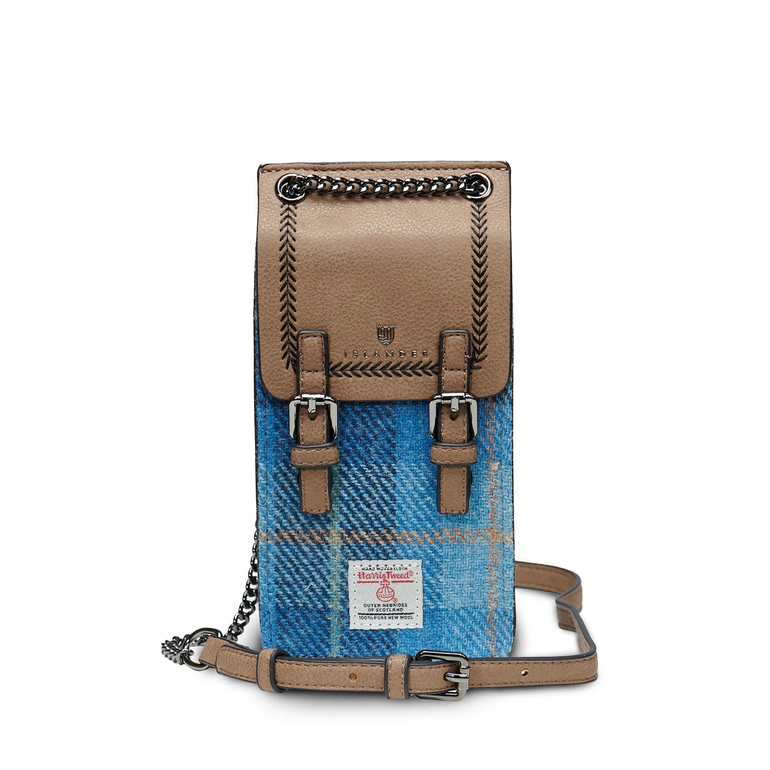 Islander Harris Tweed Phone Holder Tote Blue Tartan | Harris Tweed Scotland