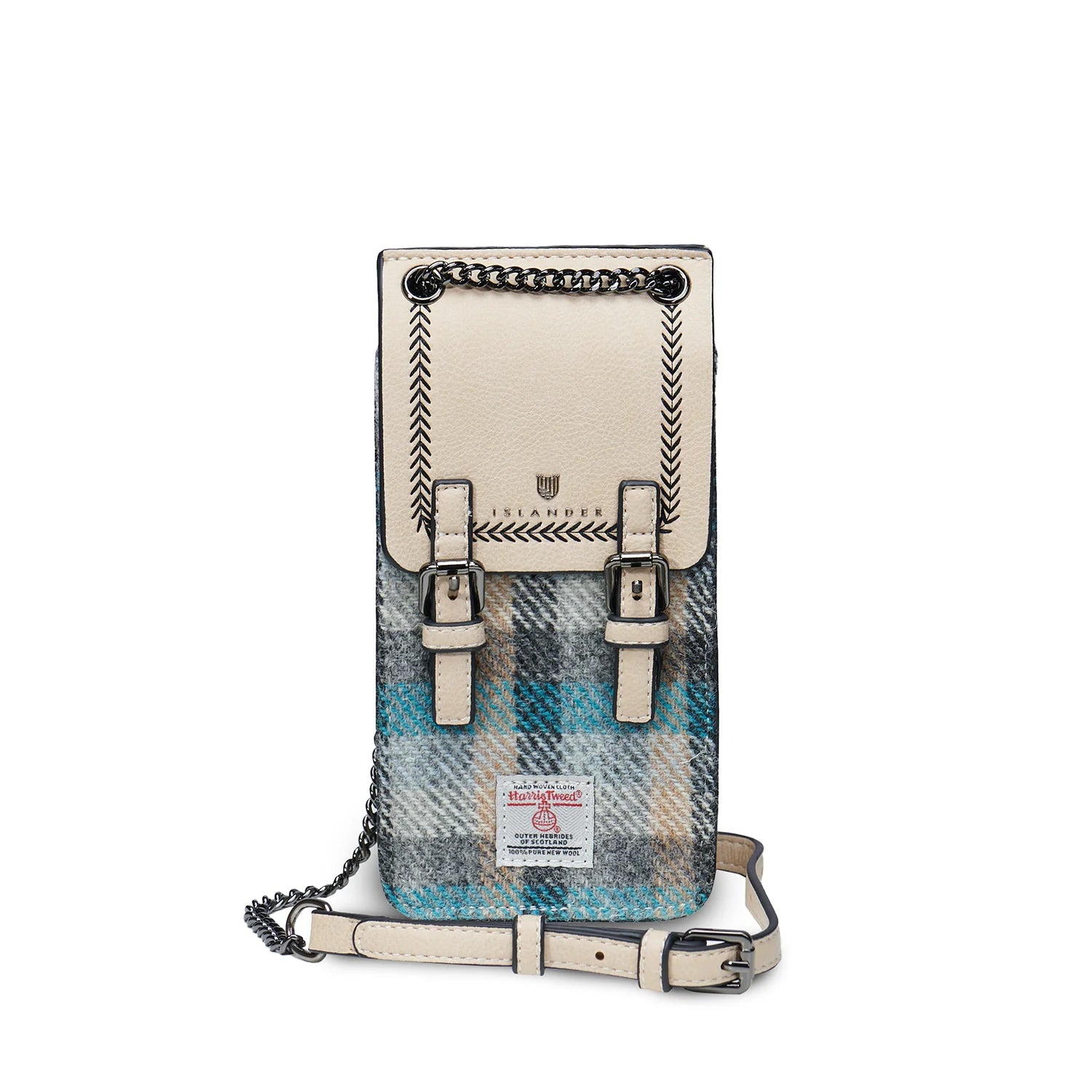 Islander Harris Tweed Phone Holder Tote Blue & Beige Islander Tartan | Harris Tweed Scotland