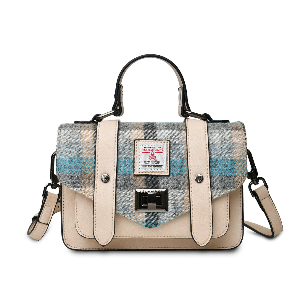Mini Borsa A Tracolla Donna In Harris Tweed Verde E Viola (Glen Appin)