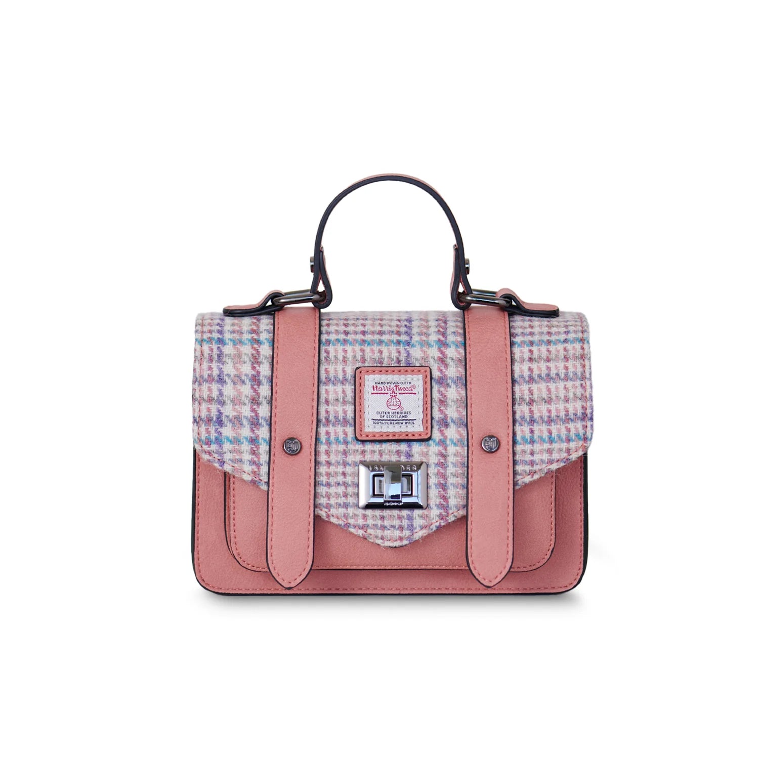 Islander Mini Satchel Bag with Harris Tweed (Purple Pink Mini Dogtooth)