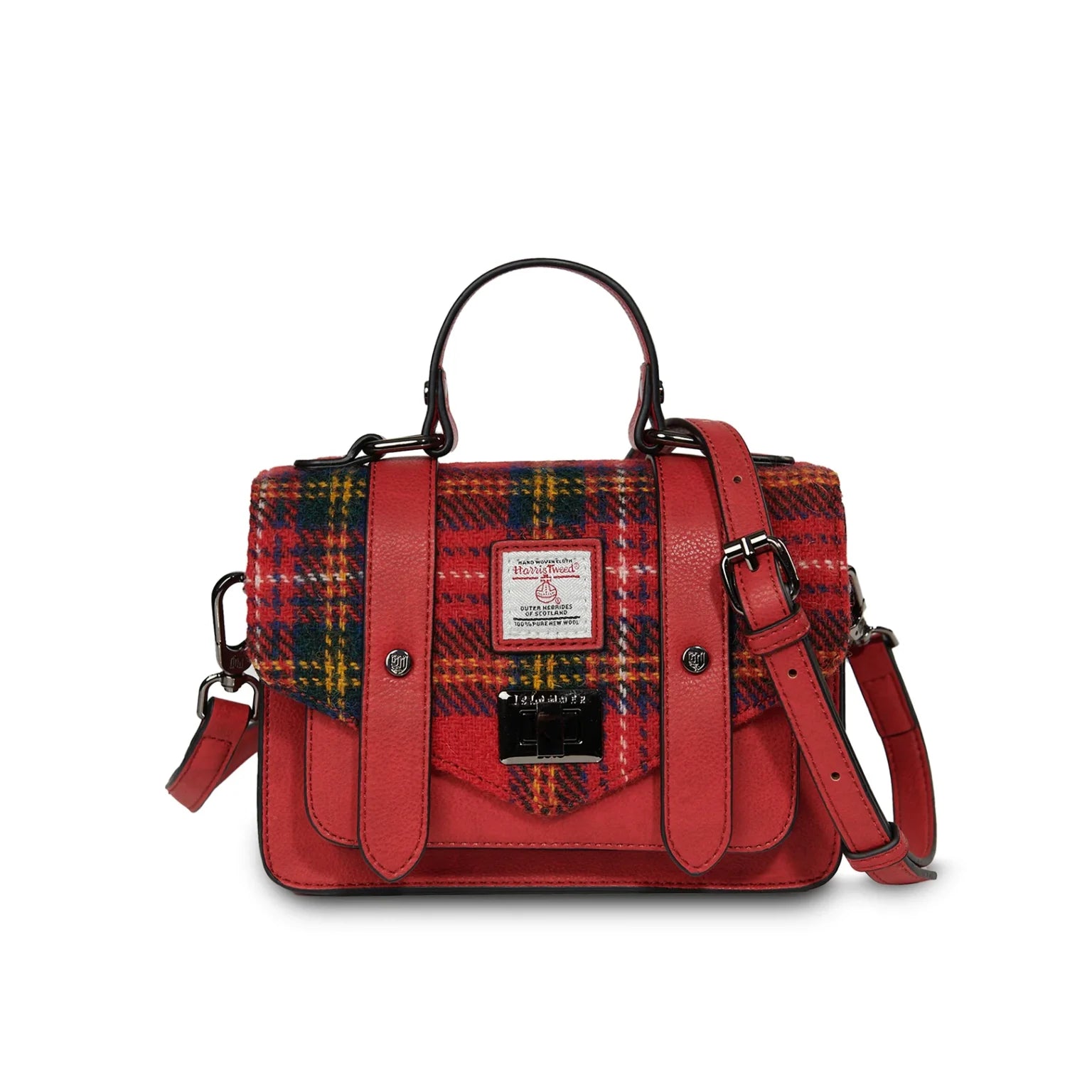 Islander Mini Satchel Bag with Harris Tweed Red Green Yellow Royal Stewart | Harris Tweed Scotland