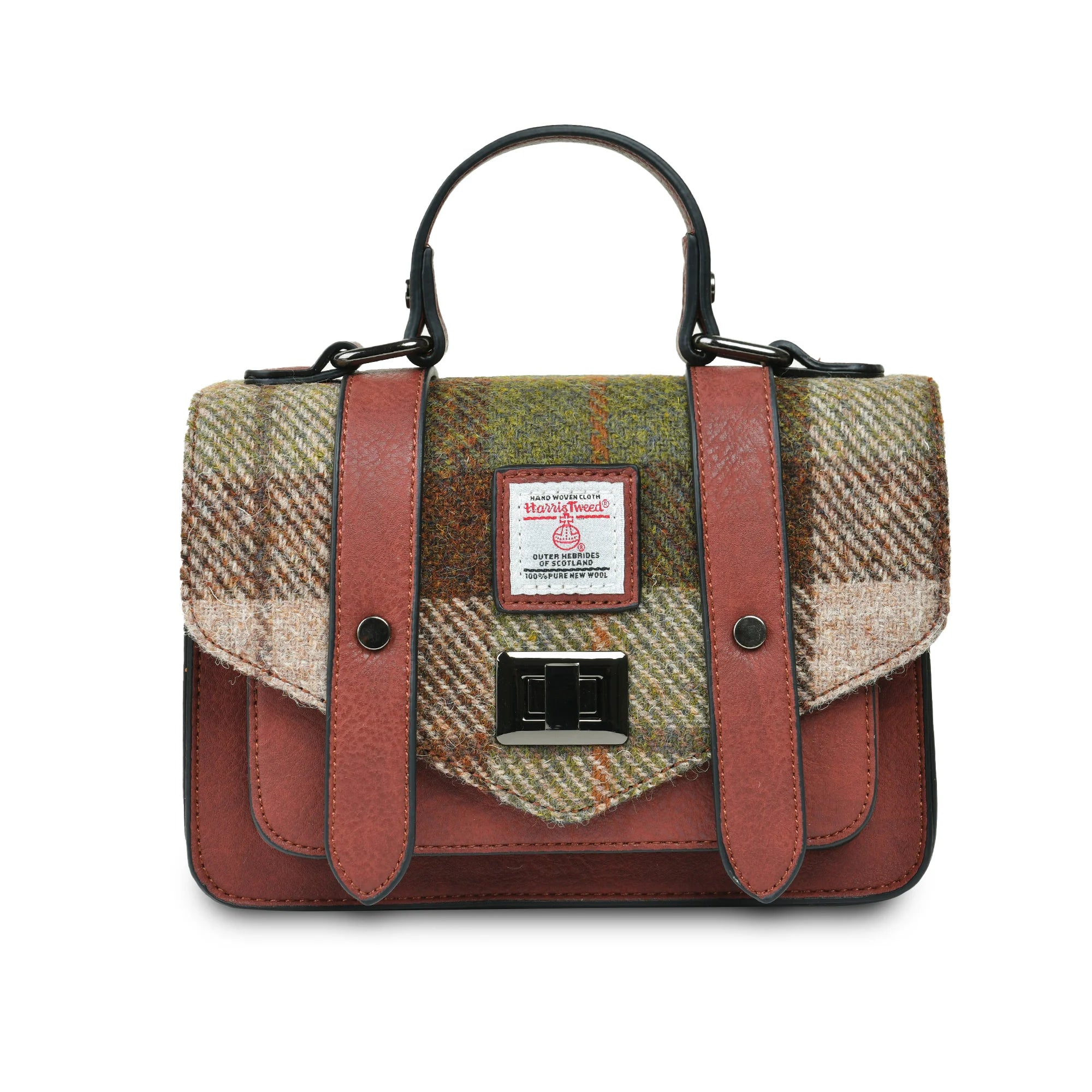 Islander Mini Satchel Bag with Harris Tweed Brown Green Chestnut Tartan – Image 2 | Harris Tweed Scotland