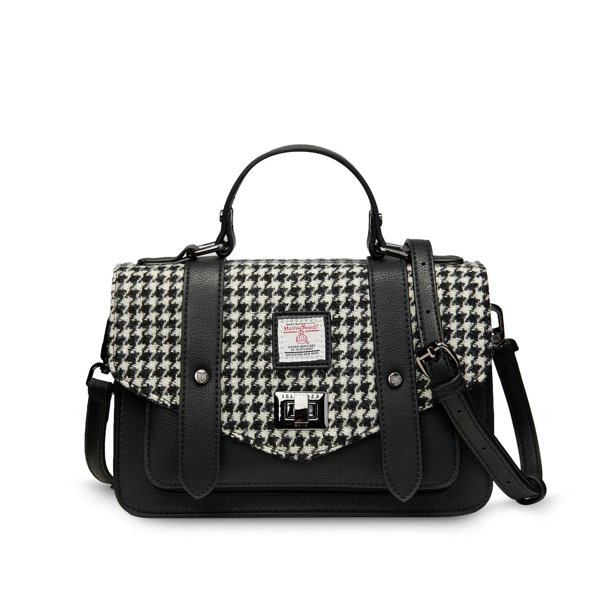Islander Large Satchel Bag with Harris Tweed (Black & White Dogtooth)