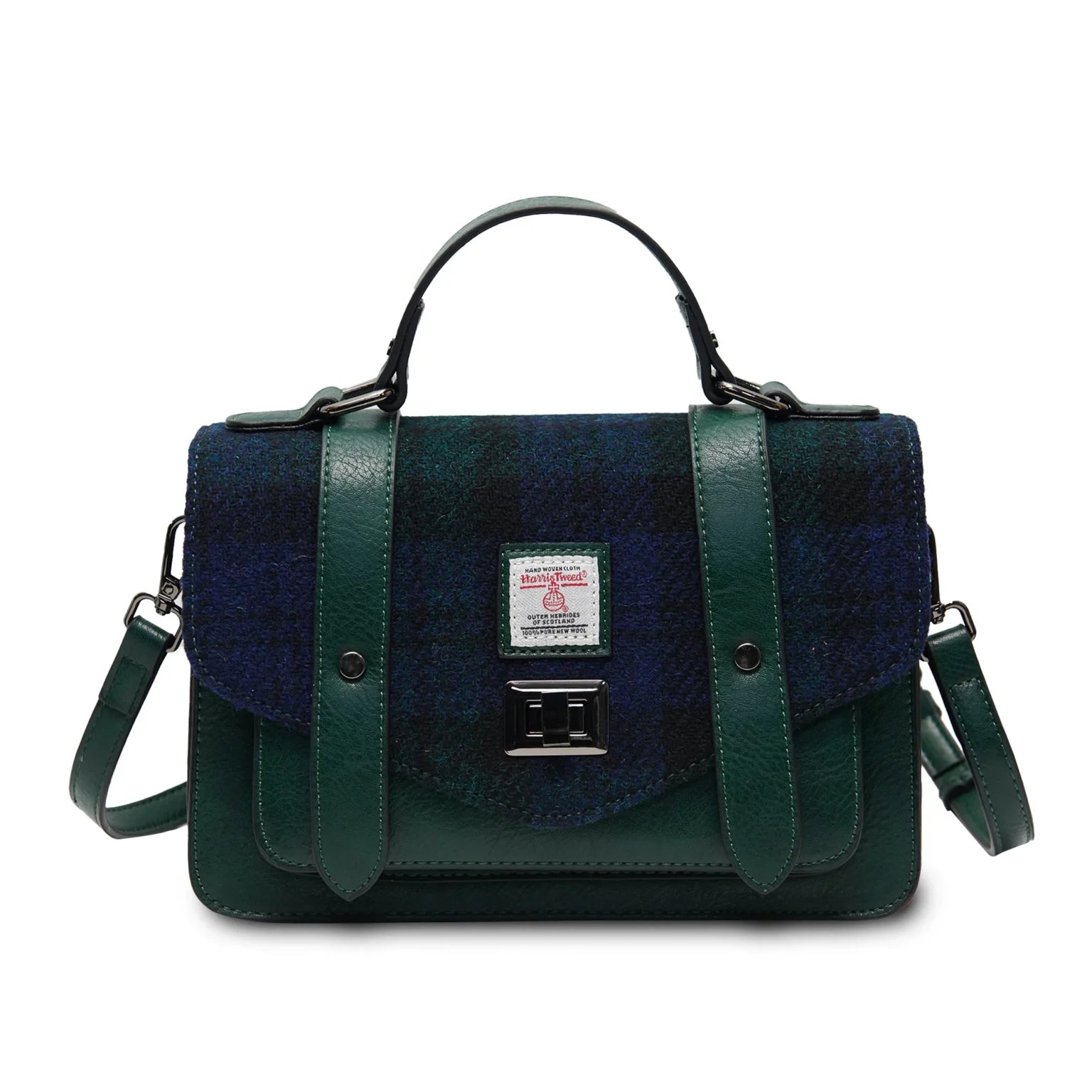 Islander Medium Satchel Bag with Harris Tweed Green & Black Watch Tartan | Harris Tweed Scotland