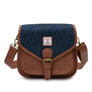 Islander Saddle Bag with Harris Tweed - Navy Herringbone