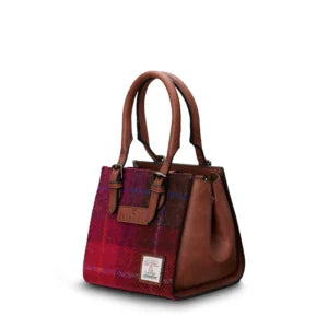 Islander Mini Caillie Tote Bag with Harris Tweed Burgundy & Purple Fuschia Tartan | Harris Tweed Scotland
