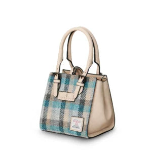 Islander Mini Caillie Tote Bag with Harris Tweed Blue, Brown & Beige Islander Tartan | Harris Tweed Scotland