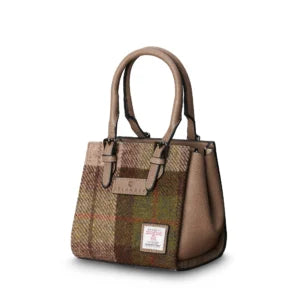Islander Mini Caillie Tote Bag with Harris Tweed Brown, Beige & Green Chestnut Tartan | Harris Tweed Scotland