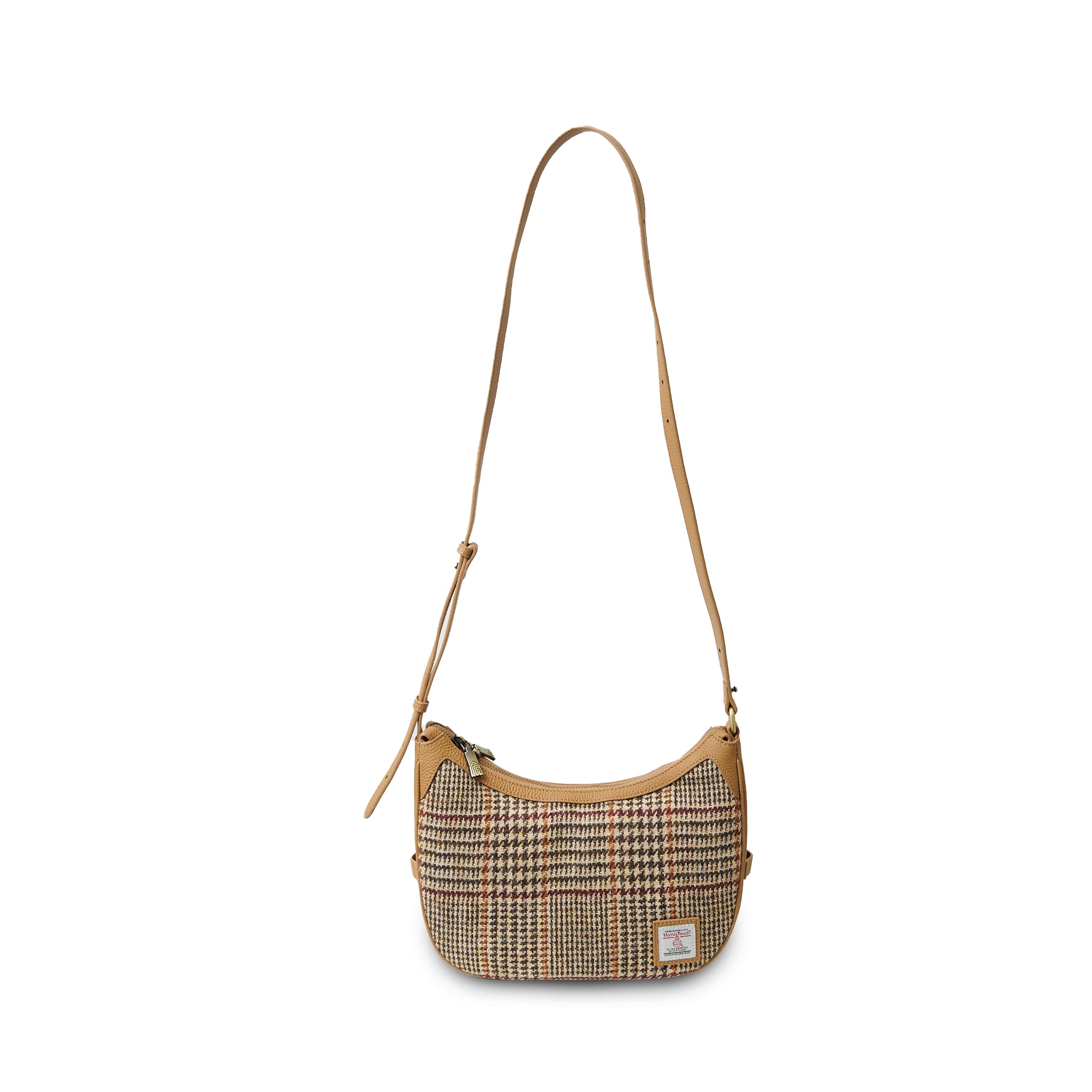 Islander Ellon Genuine Leather with Harris Tweed Shoulder Bag in Beige Dogtooth | Harris Tweed Scotland