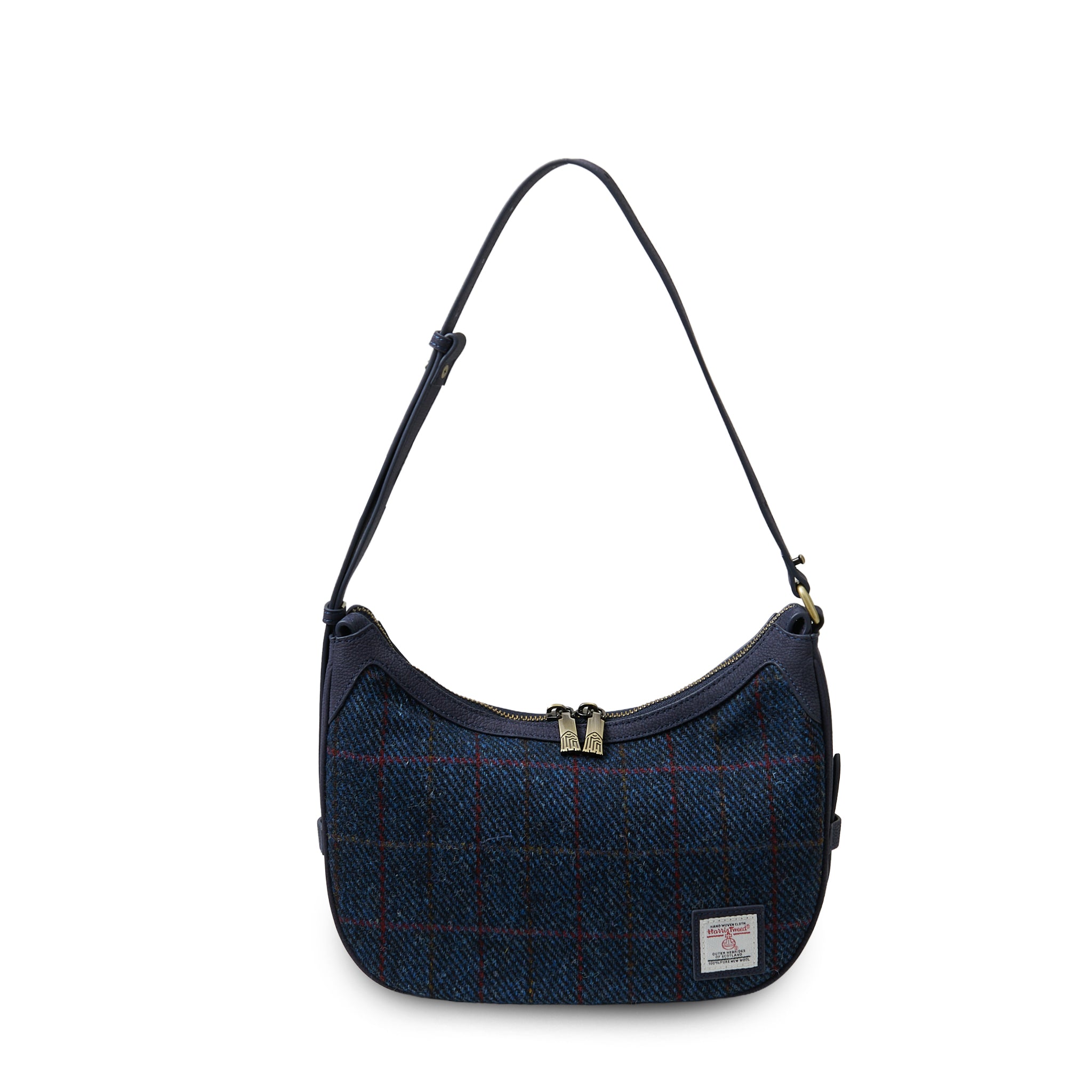 Islander Ellon Genuine Leather with Harris Tweed Shoulder Bag in Navy Over-Check | Harris Tweed Scotland