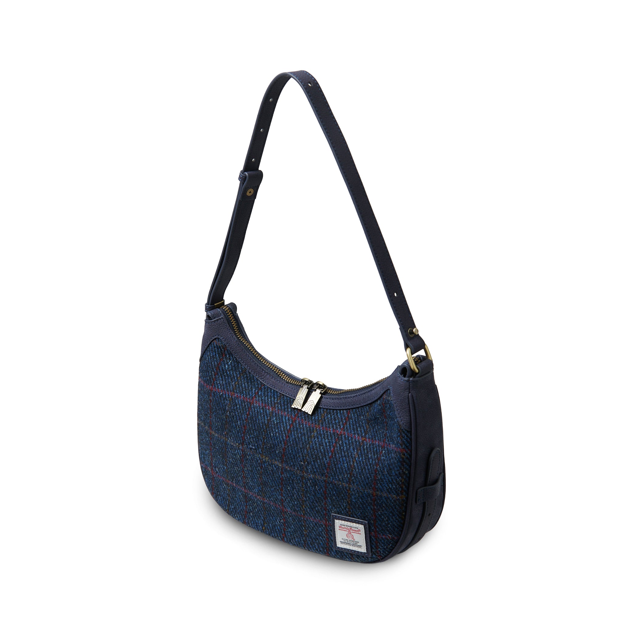 Islander Ellon Genuine Leather with Harris Tweed Shoulder Bag in Navy Over-Check – Image 2 | Harris Tweed Scotland