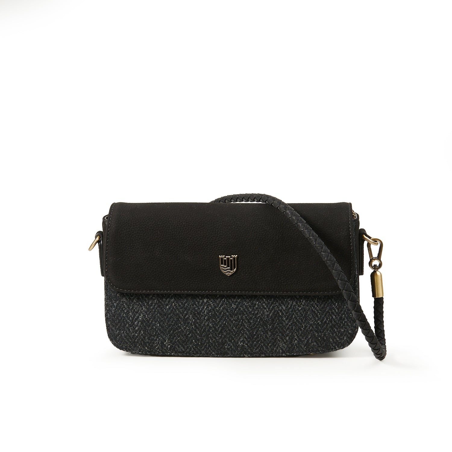 Islander Leather Caithness Clutch Bag Harris Tweed Scotland Black Herringbone | Harris Tweed Scotland