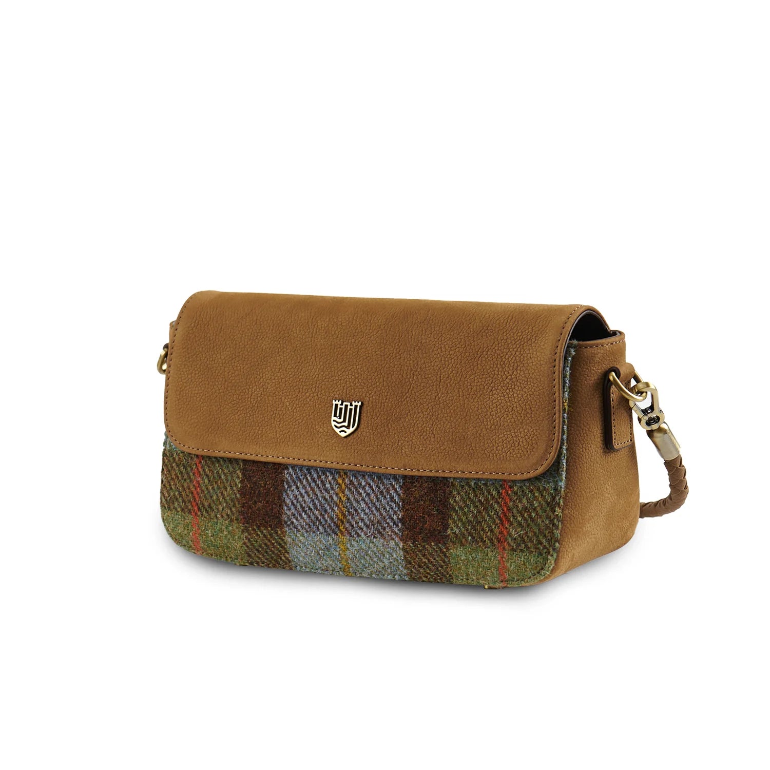 Islander Leather Caithness Clutch Harris Tweed Bag - Chestnut-Blue Tartan