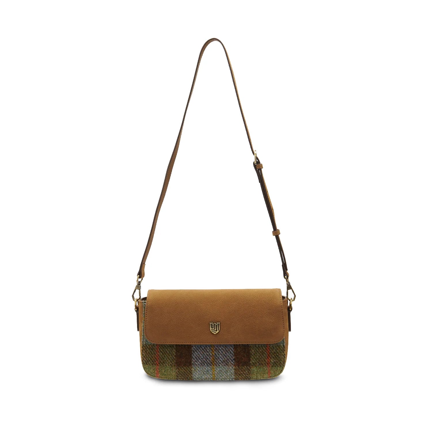 Islander Leather Caithness Clutch Bag Harris Tweed Chestnut-Blue Tartan